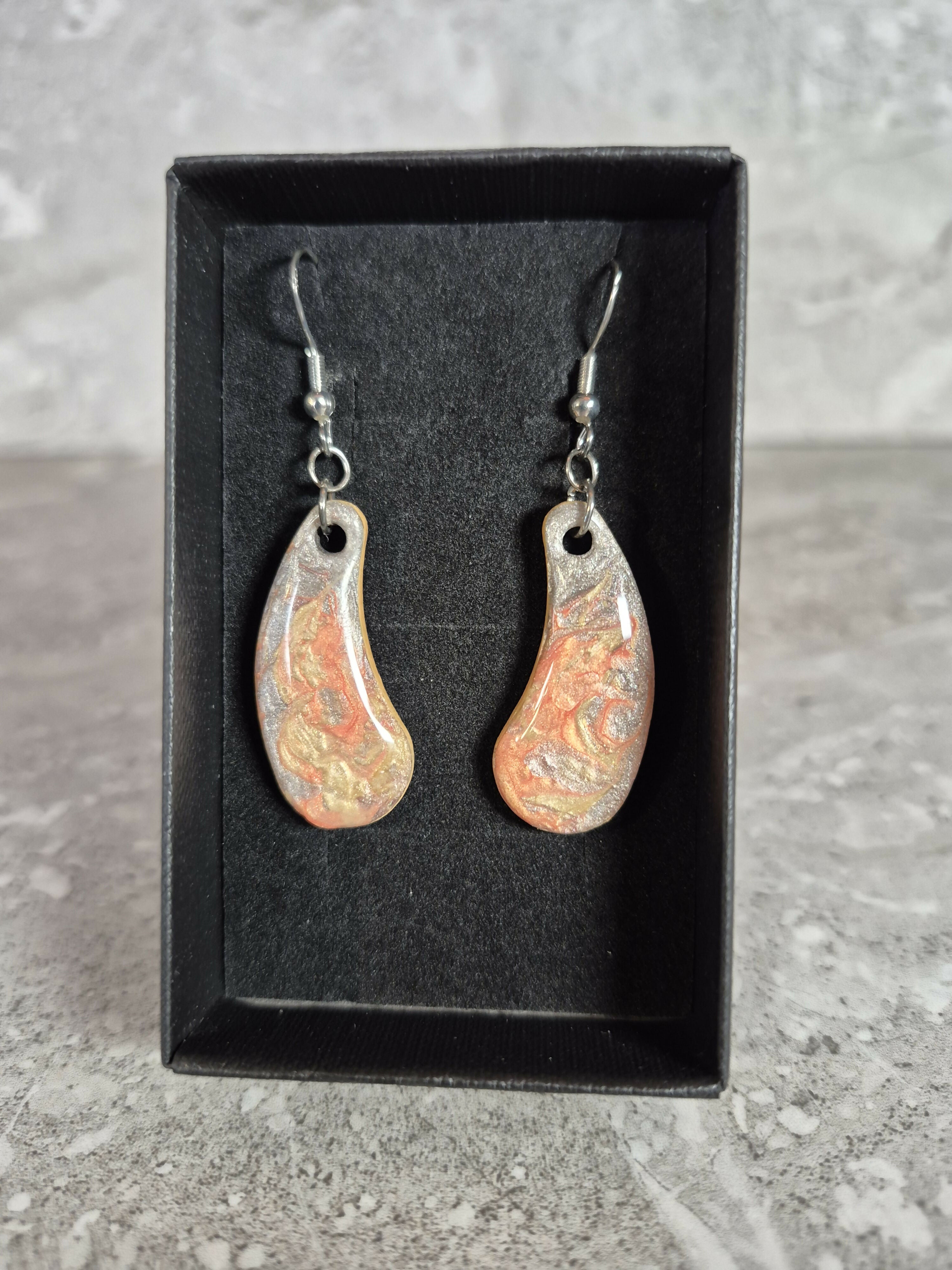 Handcrafted Teardrop Shaped Orange And Gold Earrings