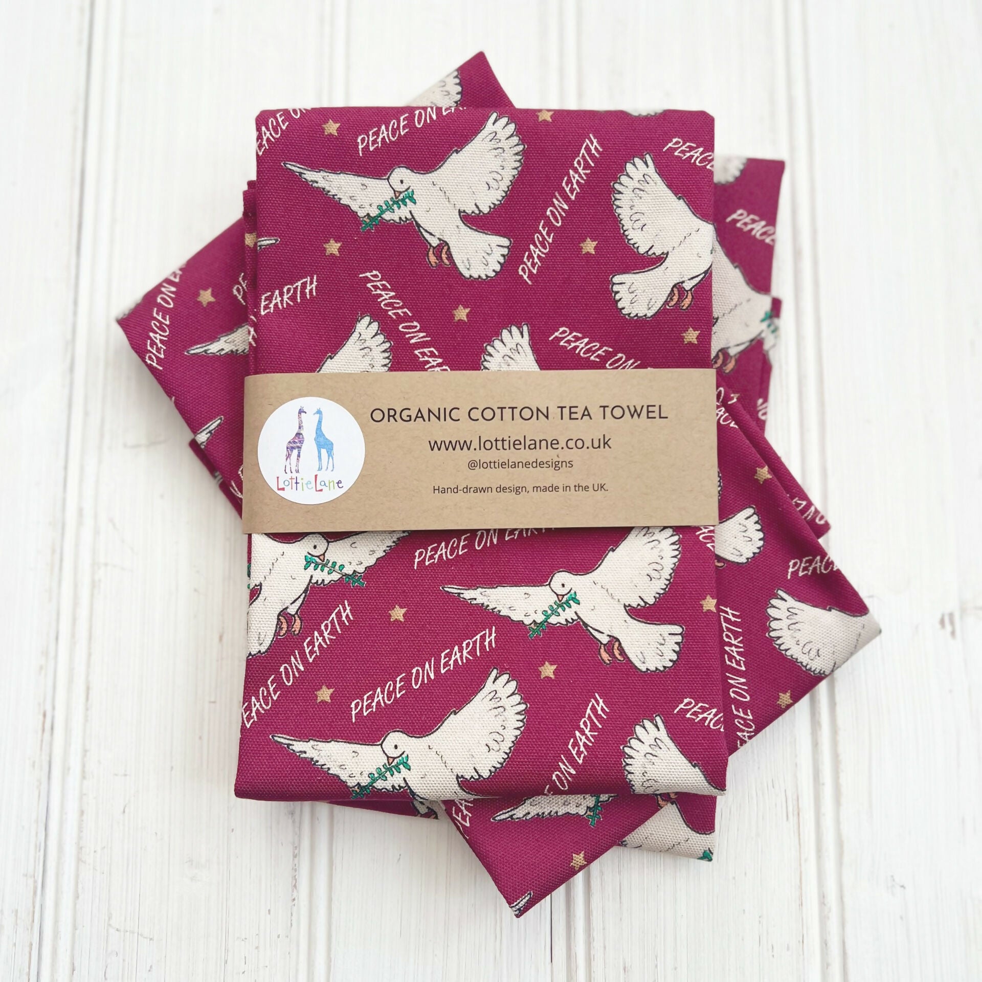 Christmas 'Peace On Earth' Organic Cotton Tea Towel