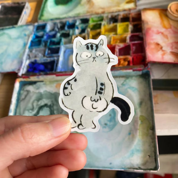 Waterproof Sticker Hungry Funny Cat