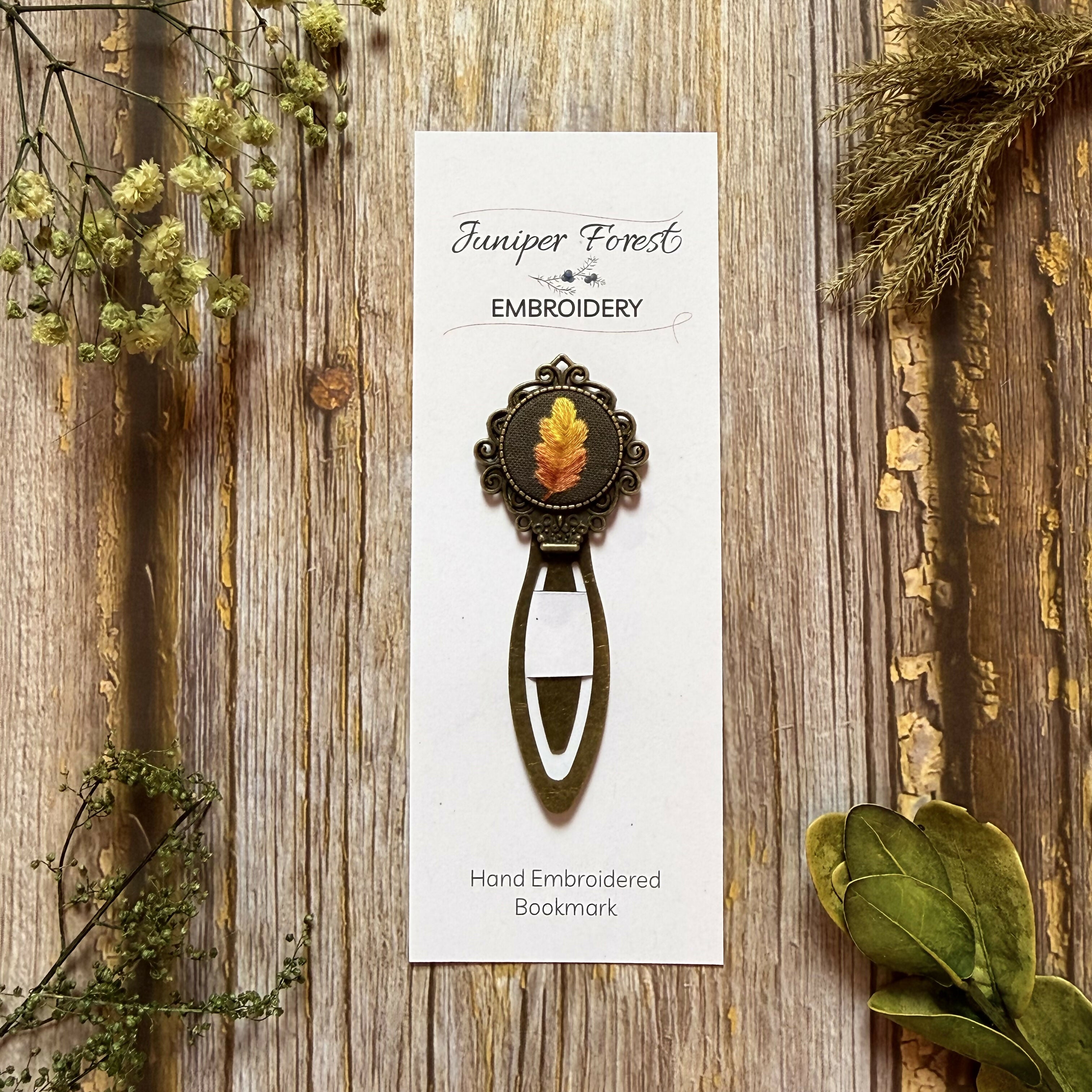 Bronze Hand Embroidered Autumnal Oak Leaf Vintage Bookmark