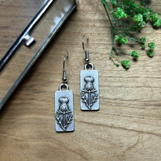 Silver Plated Thistle Earrings