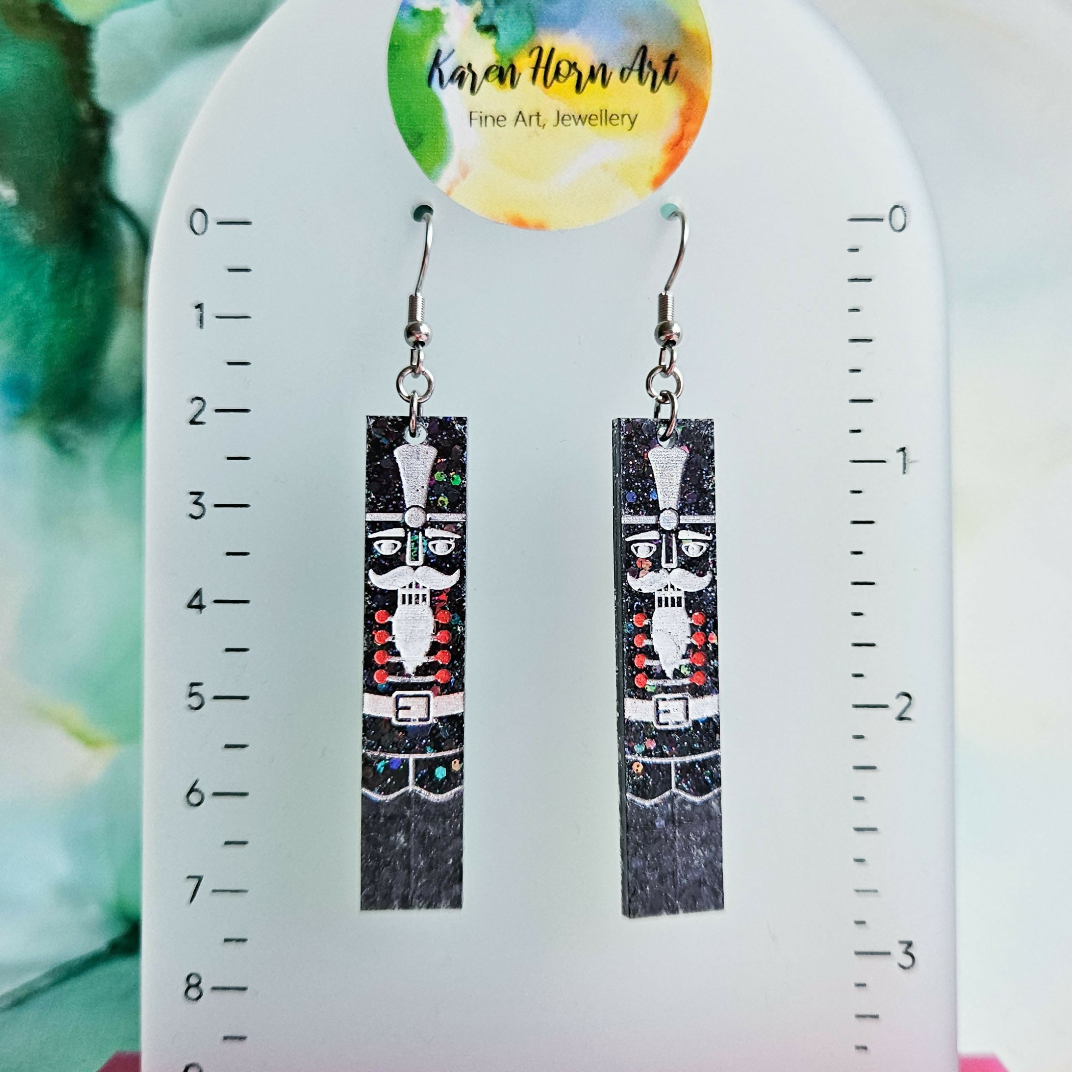 Handmade Black Glitter Nutcracker Christmas Resin Earrings