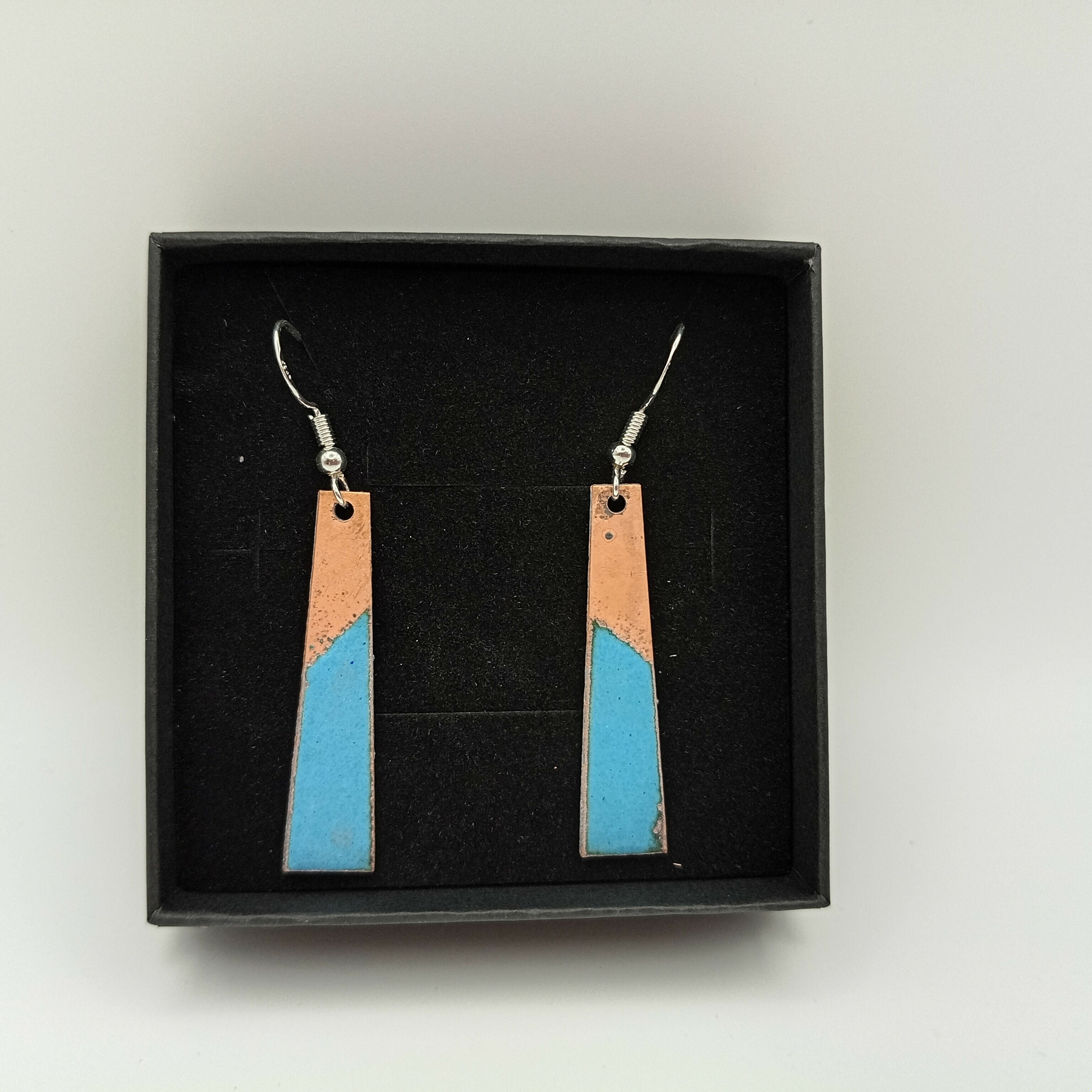 Sky Blue and Copper Enamel Earrings