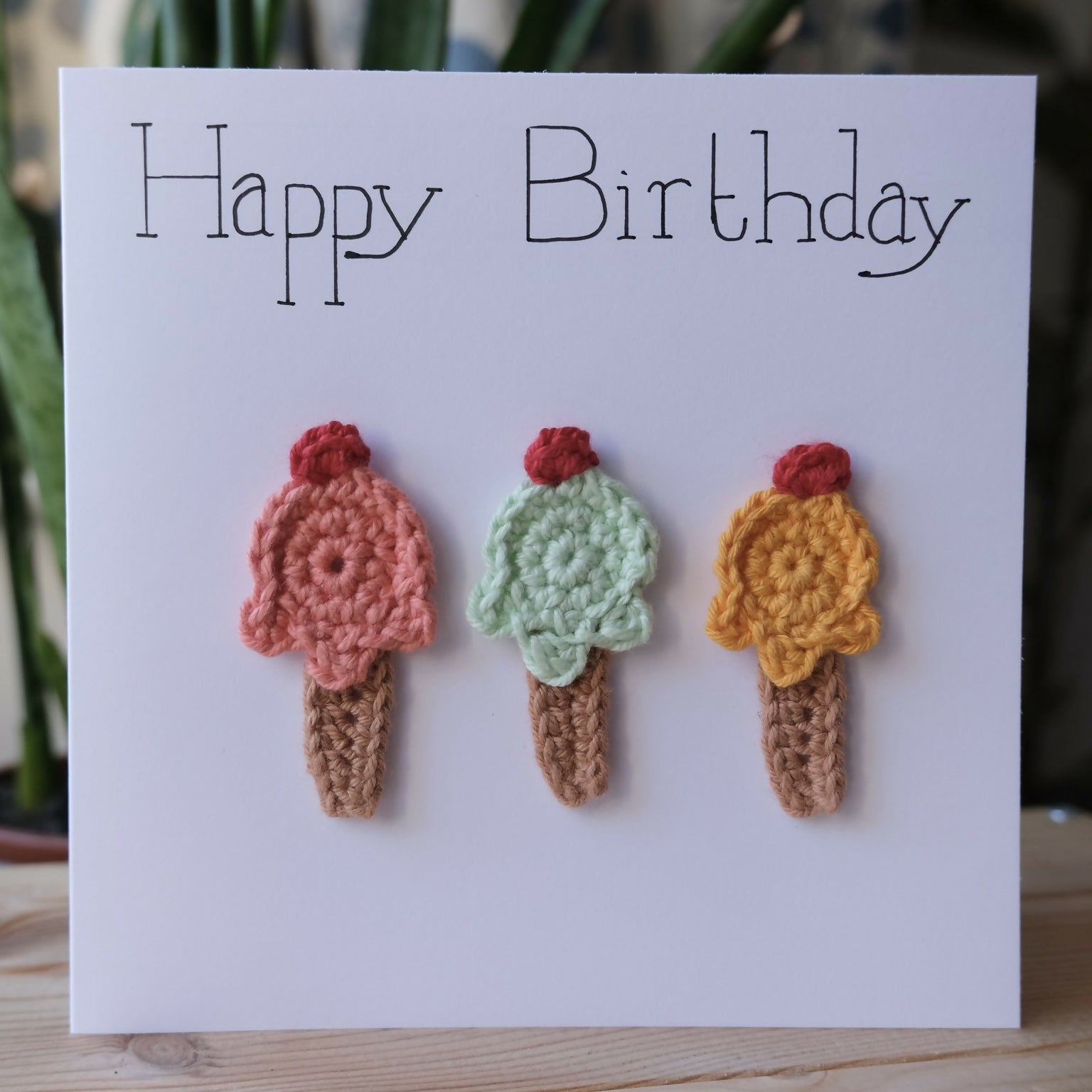 Happy Birthday Card with Crocheted Ice-Creams