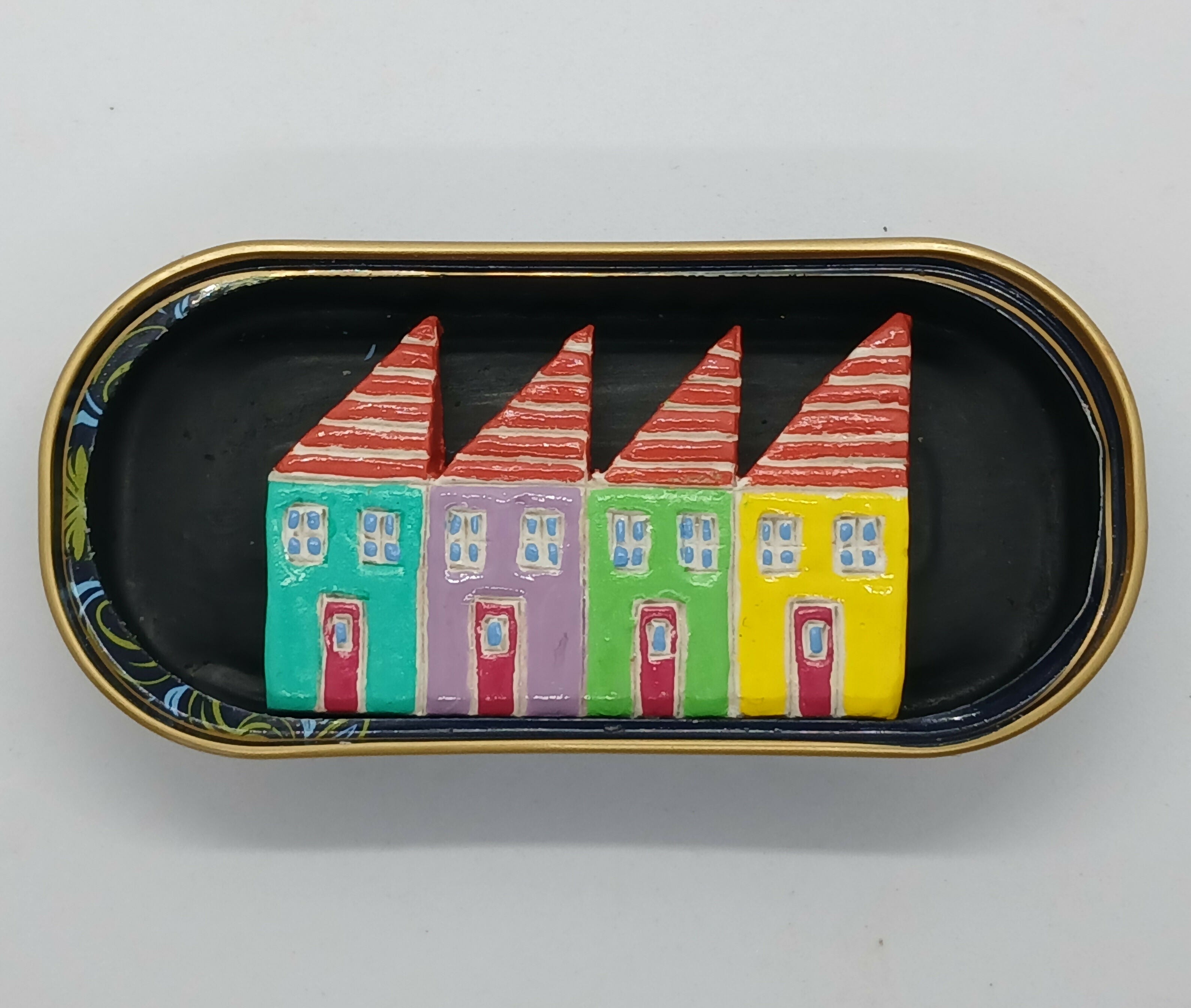 Colourful Slanted Roof Houses Mini Row Tin