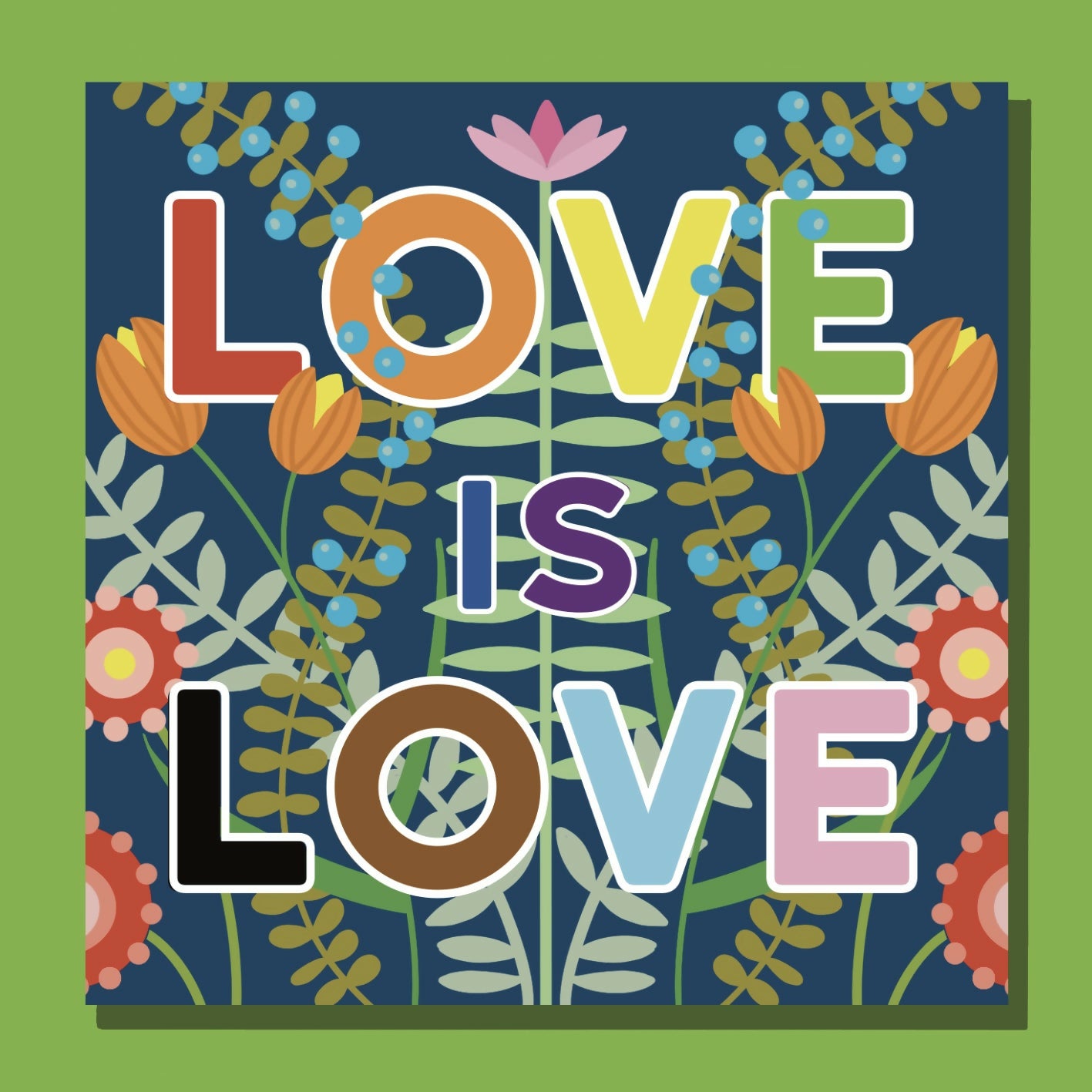 Love Is Love Blue Floral Greetings Card