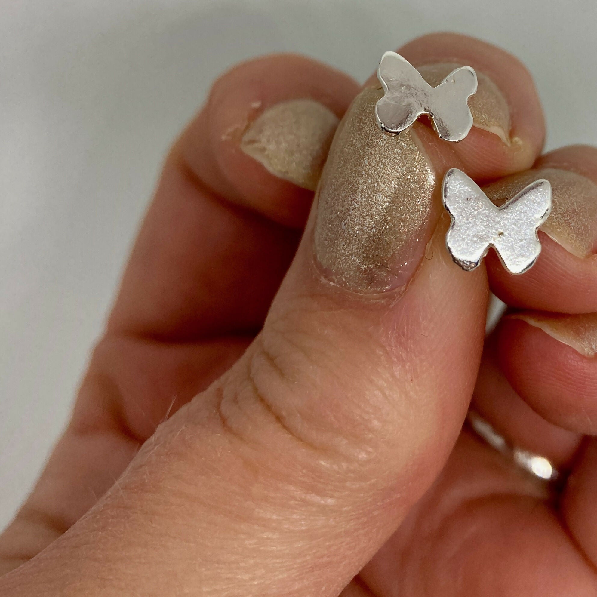 Butterfly Earrings: Mini Studs – Handmade from Recycled Fine Silver and on Sterling Silver Stud Posts