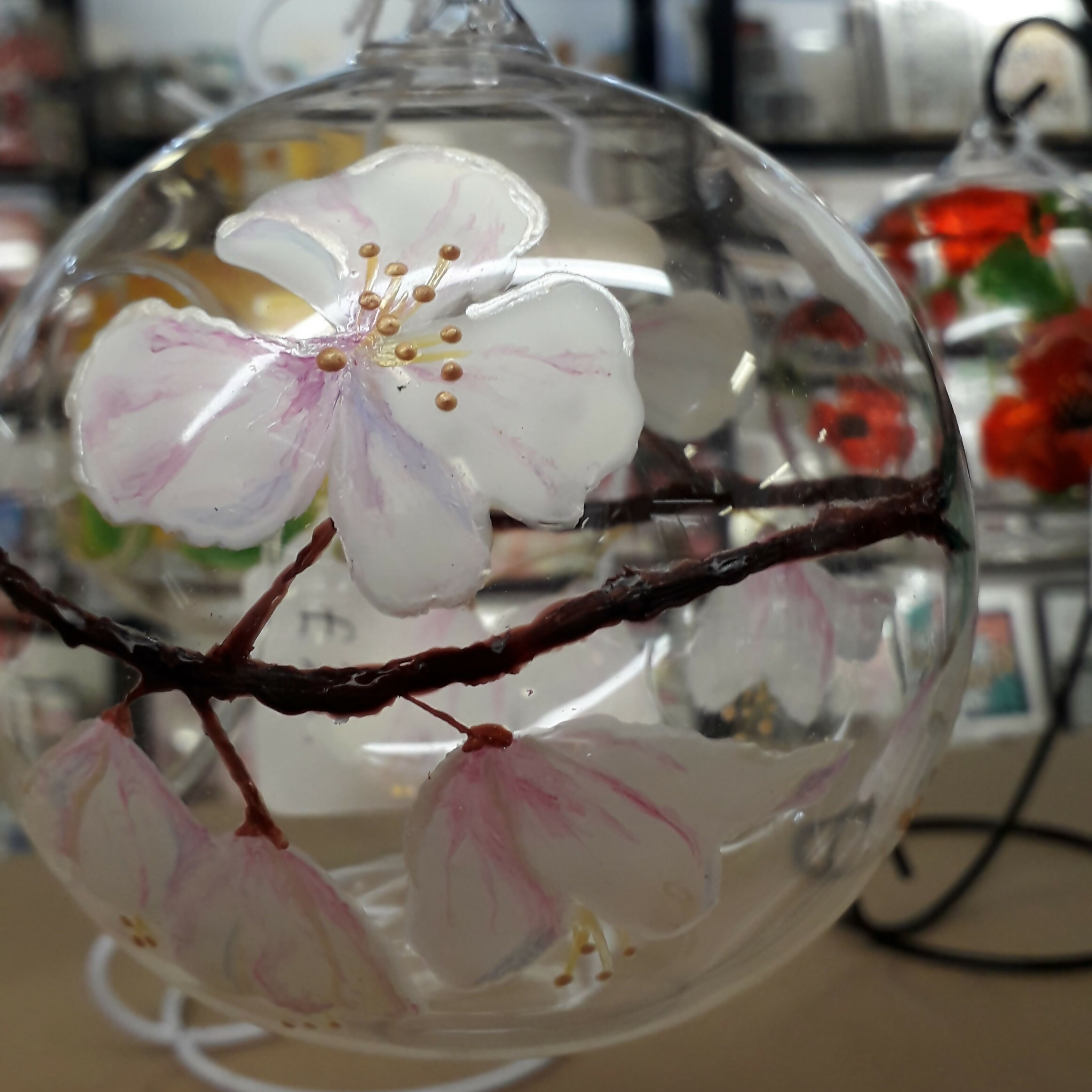 Hand Painted Glass Candle Holder - Cherry Blossom