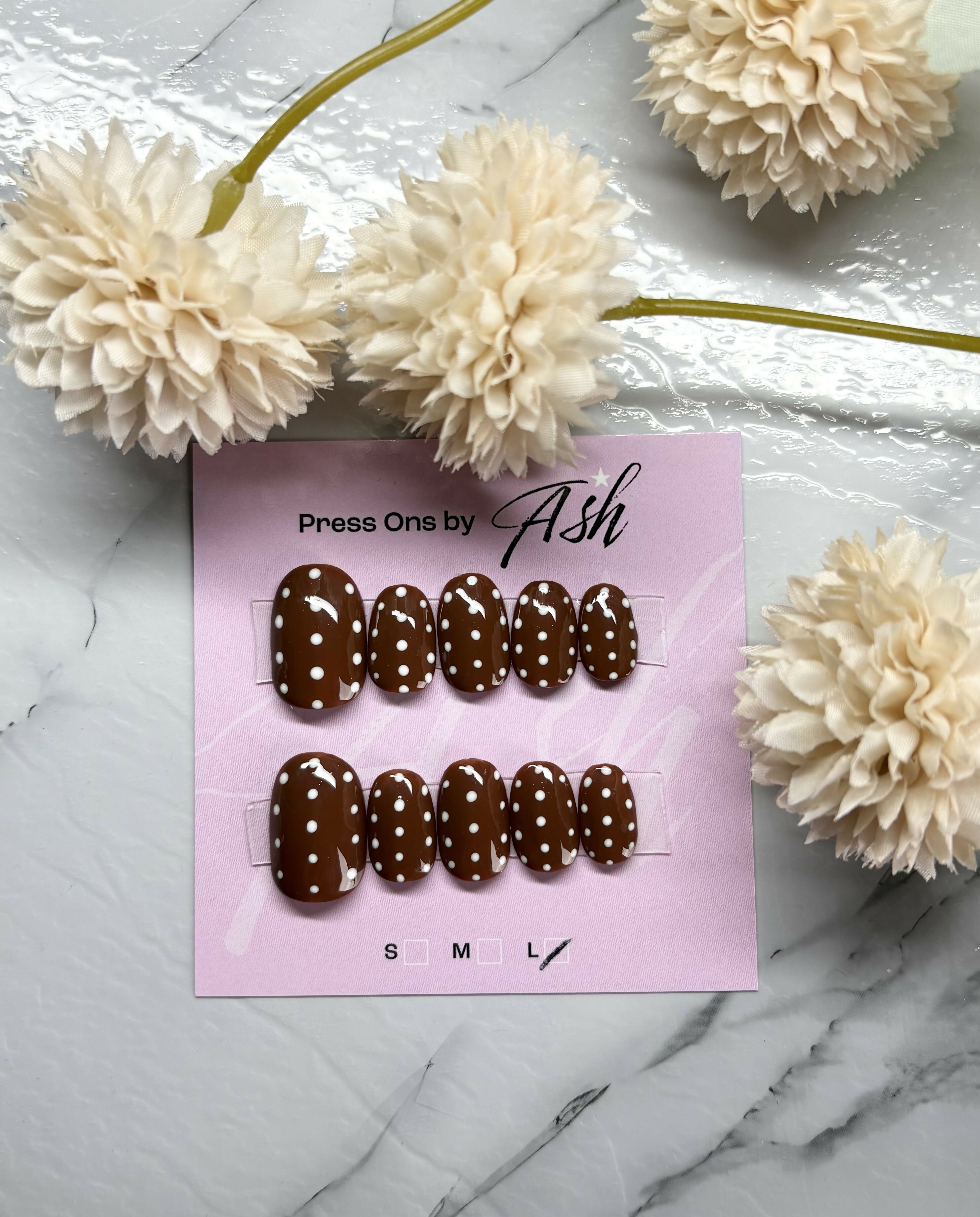 Reusable Brown Dotty Handmade Press On Nails