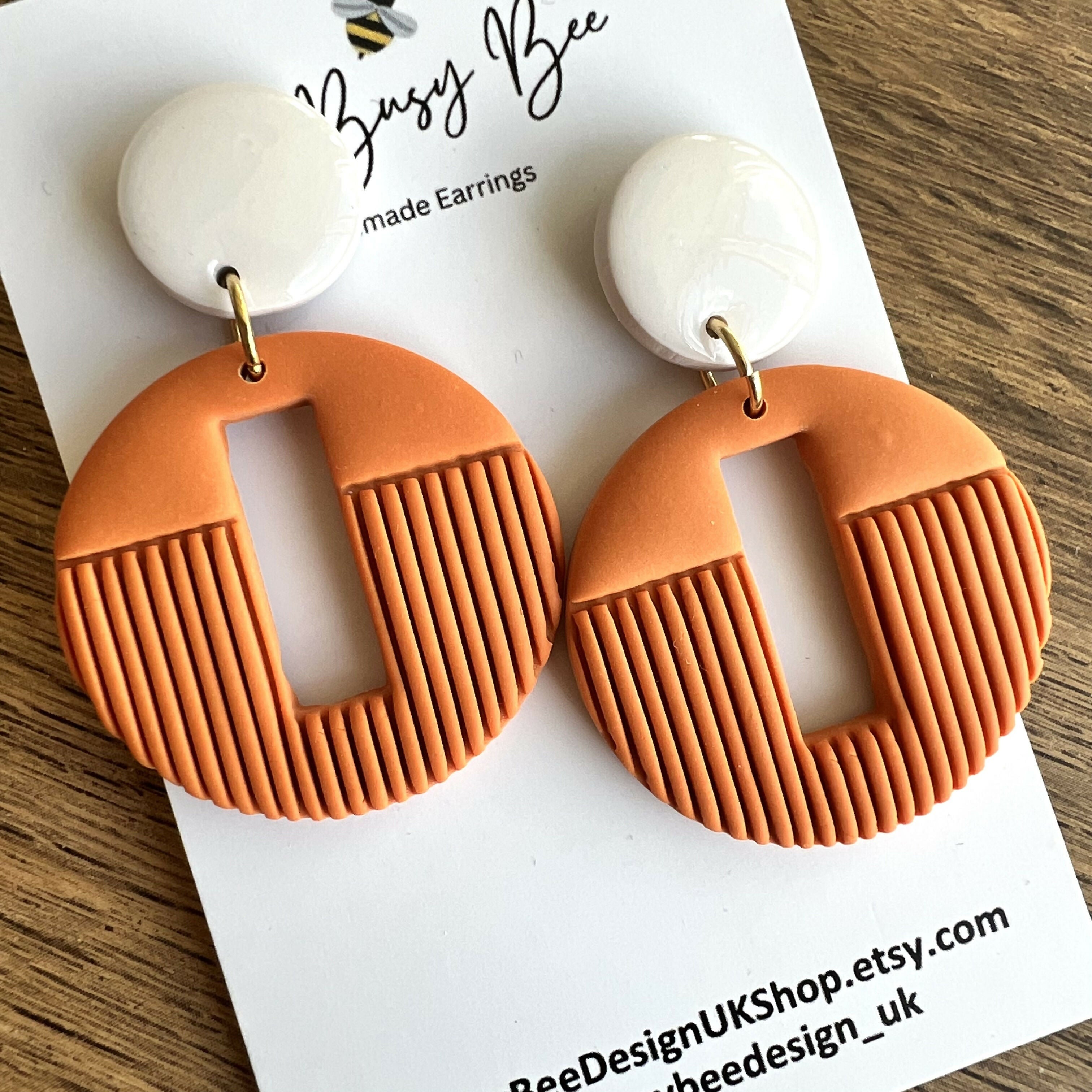 Textured Statement Dangle Earrings – Polymer Clay Drop Earrings, Modern Geometric Earrings, Handmade Clay Jewellery
