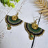 Green Jade Macramé Earrings; Boho Crystal Earrings with Gold Spiral Wire Art