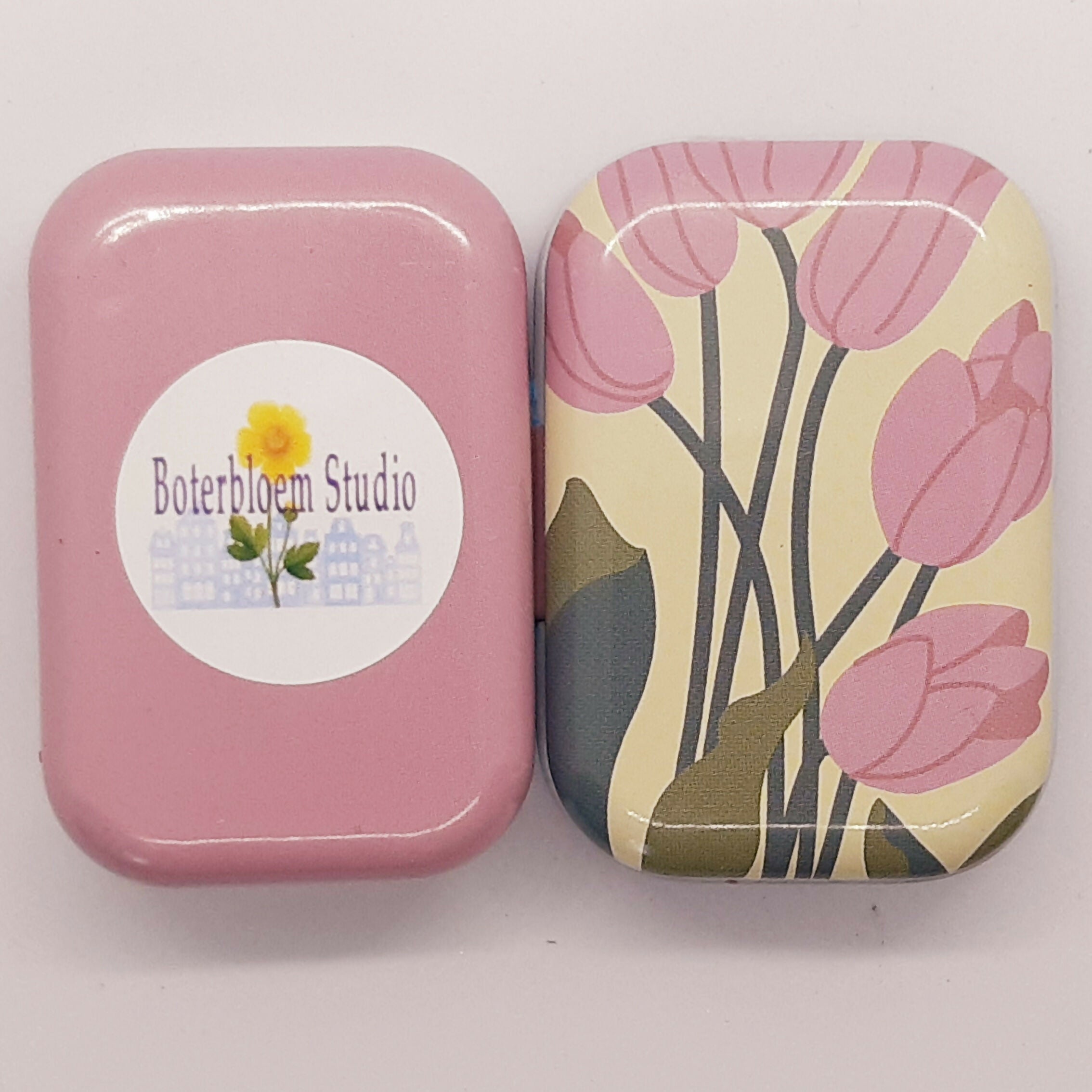 Clay House and Tree in a Metal Tin (Pink Flower Tin)