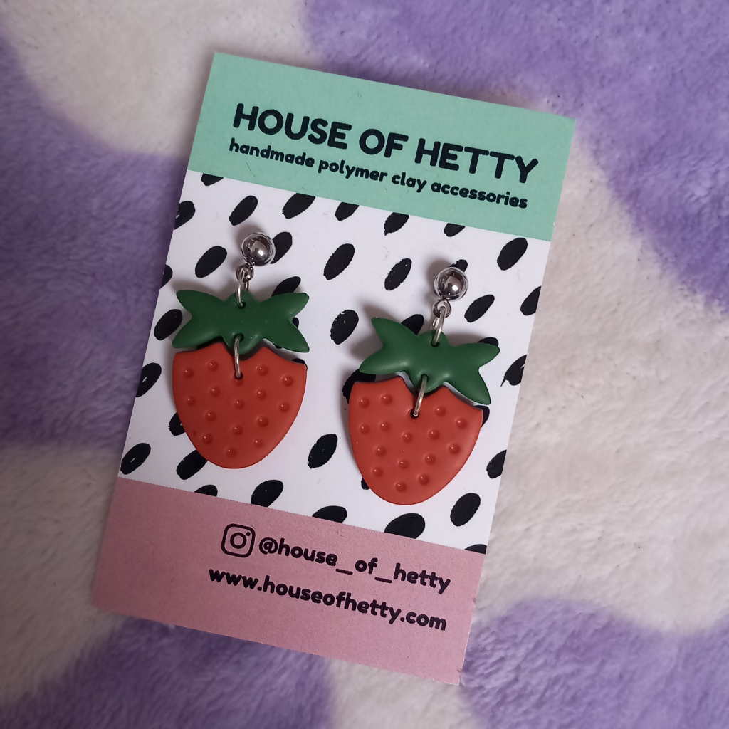 Polymer Clay Strawberry Dangle Earring