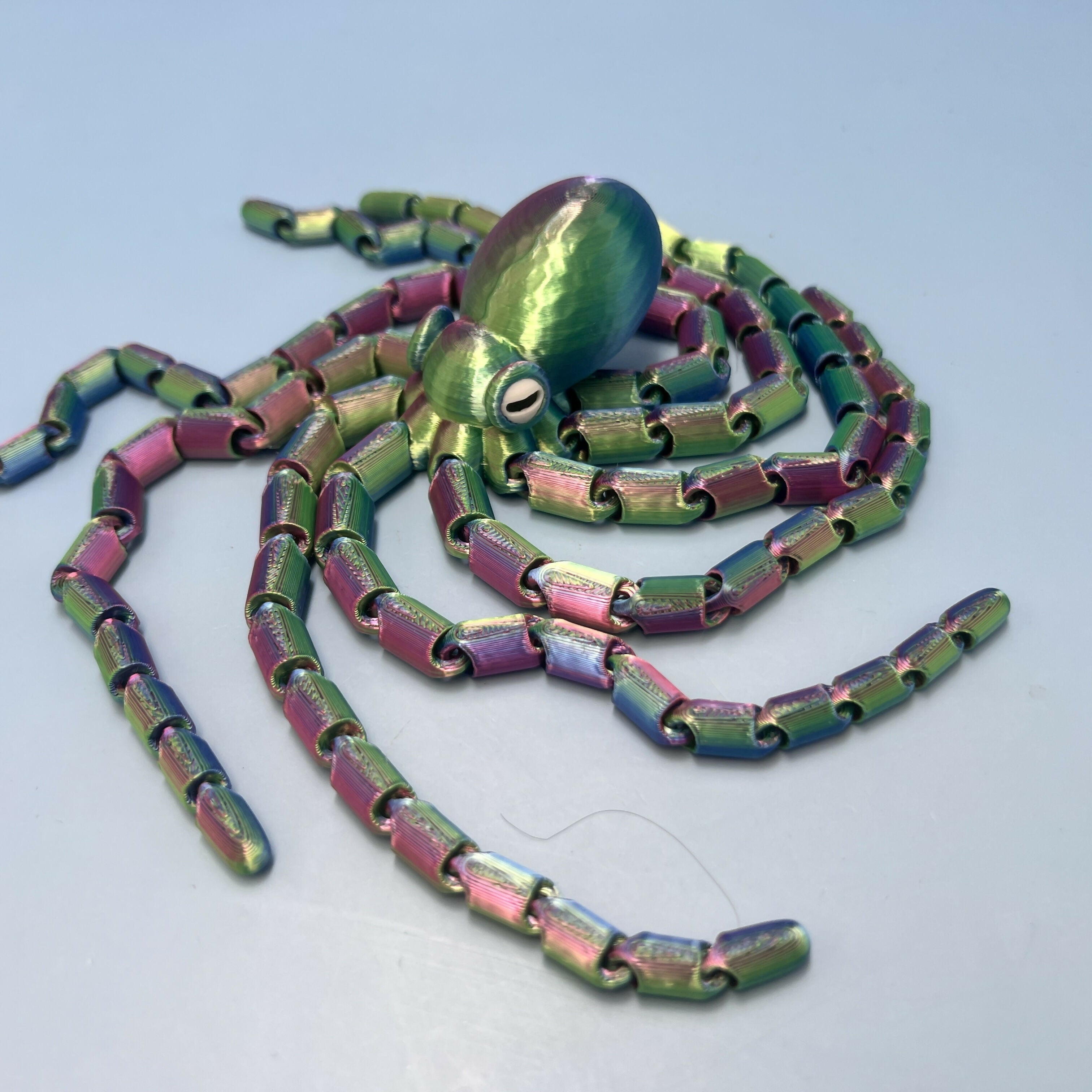 3D Printed LARGE: Articulated Sensory Fidget Animals friends Octopus Dark Metallic Rainbow & Ice pastel Rainbow 18cm