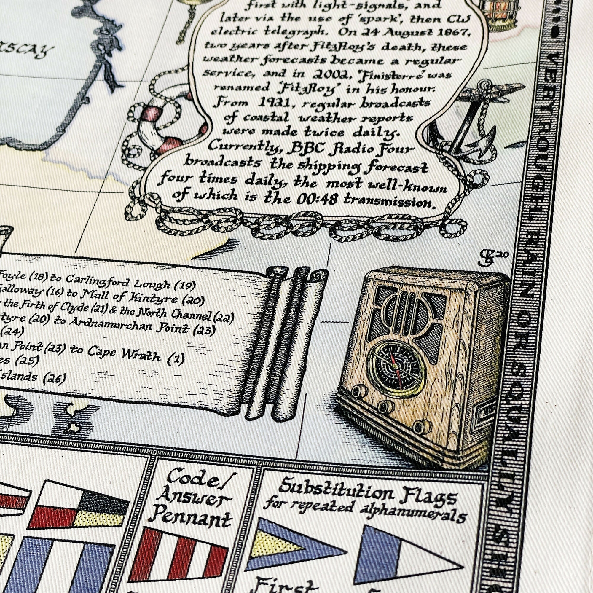 Colour Shipping Forecast Map Tea Towel