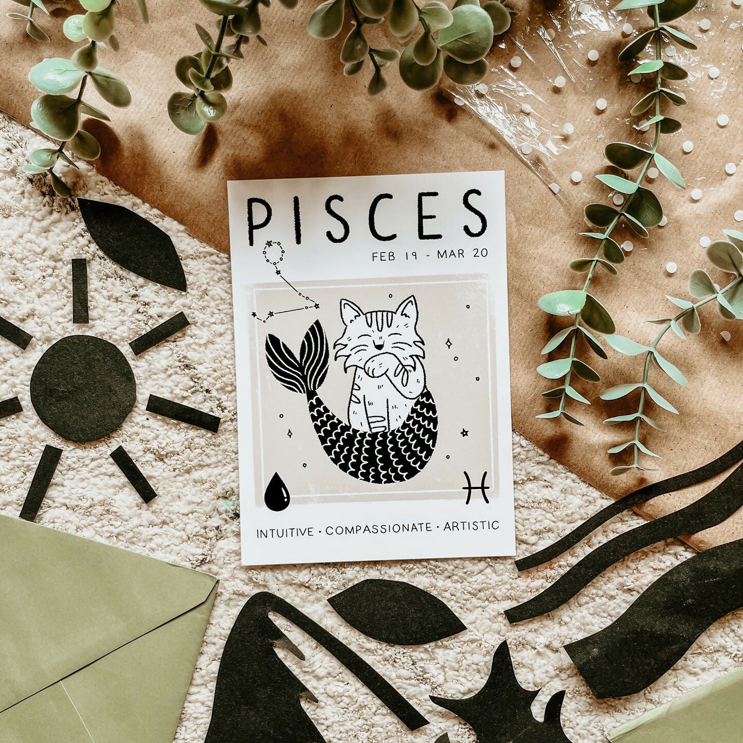 Pisces Star Sign Cat Print