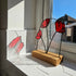 Red Poppy Stained Glass Panel with Solid Oak Stand