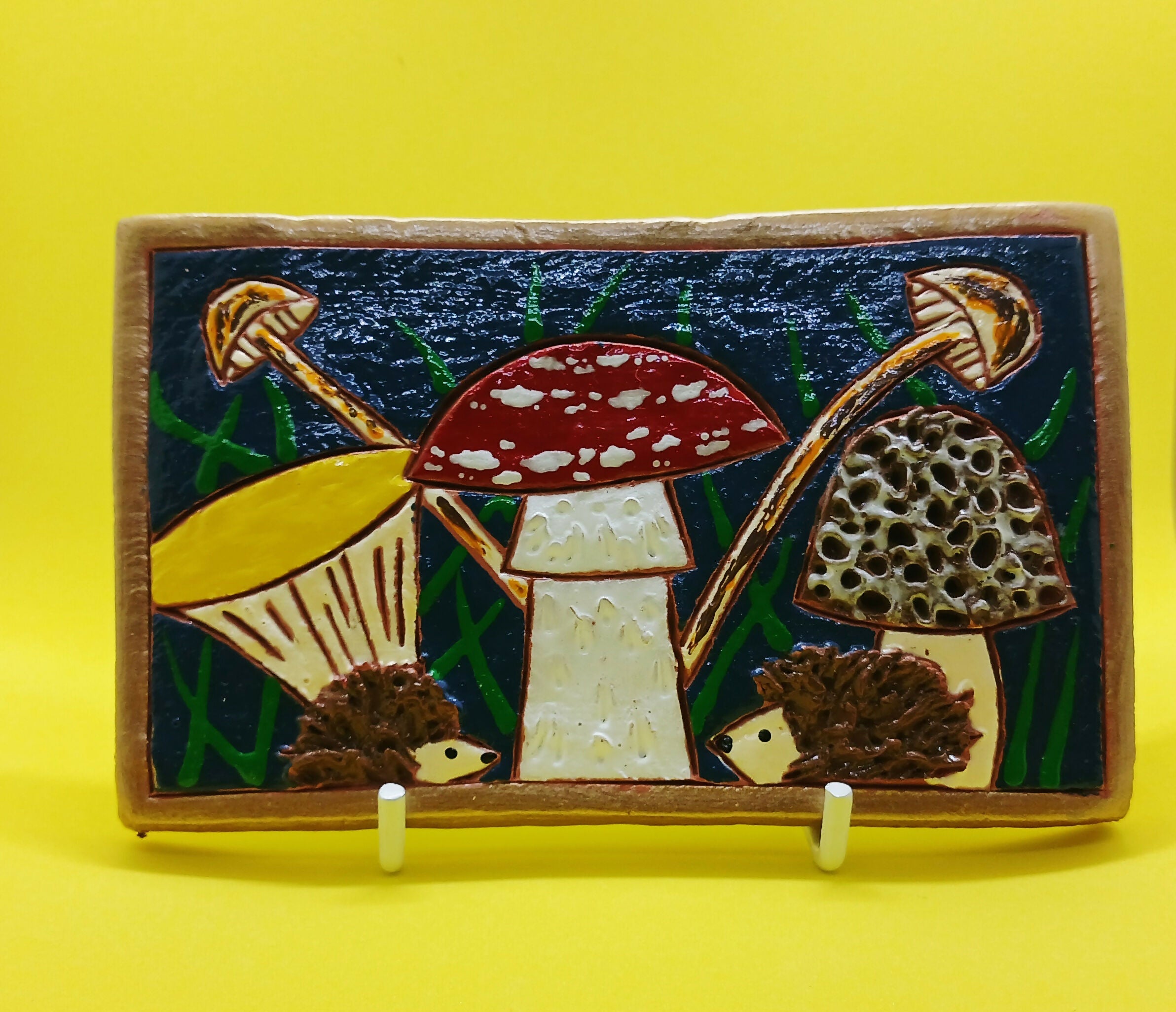Toadstool and Hedgehog Clay Tile
