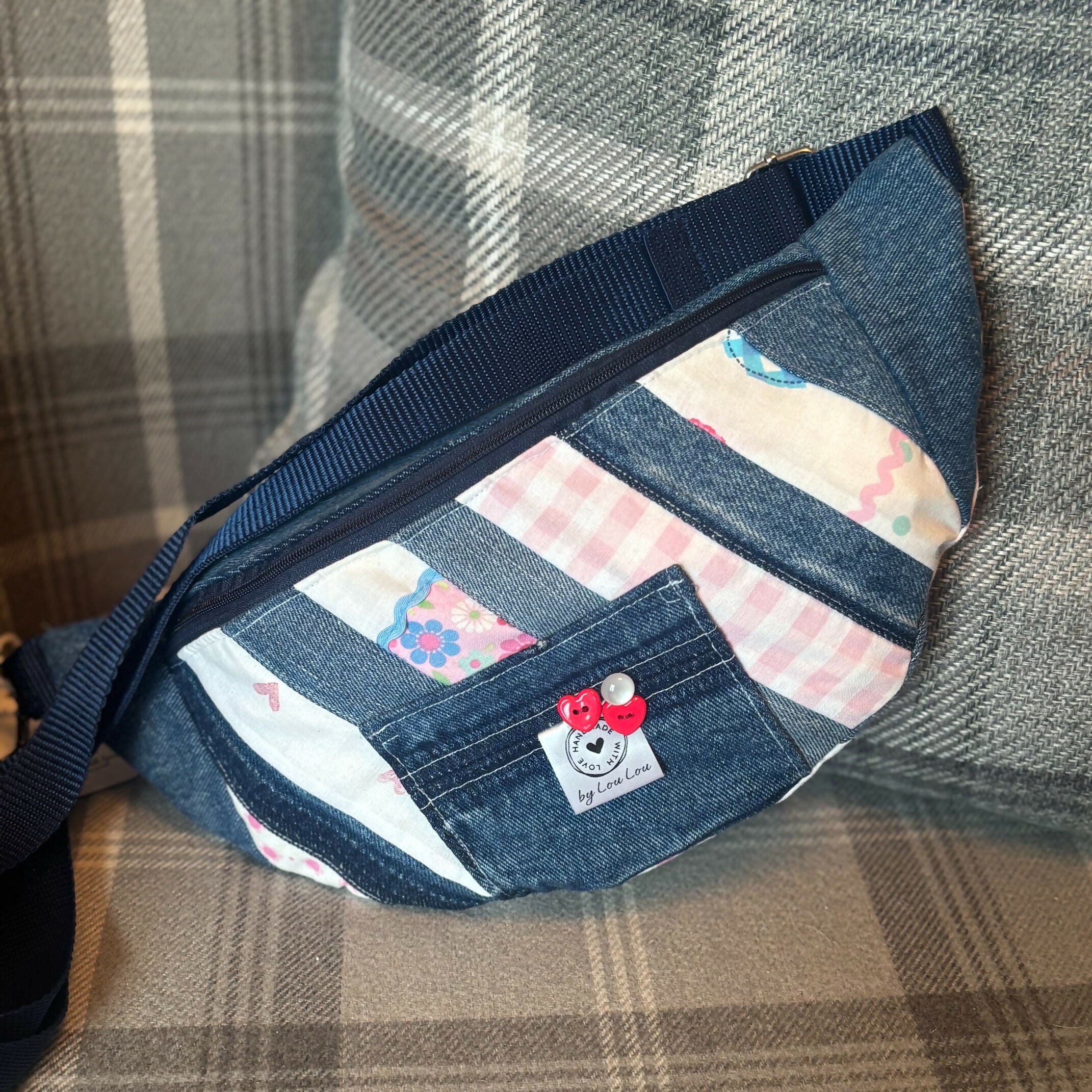 Unique Crossbody Bag Handbag Made From Upcycled Jeans With Adjustable Handle