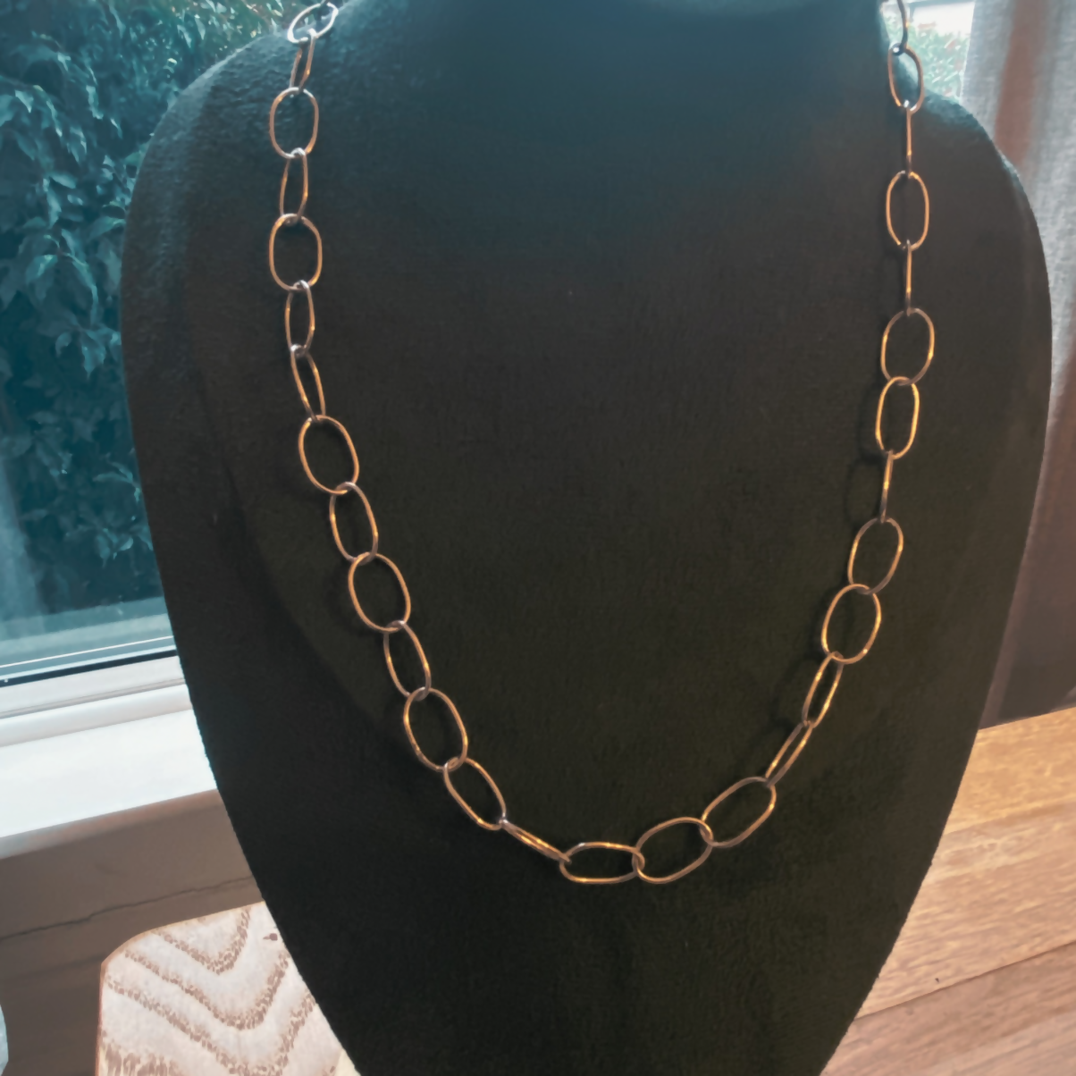 Sterling Silver Oval Link Necklace - Adjustable 19 inches - Toggle Clasp