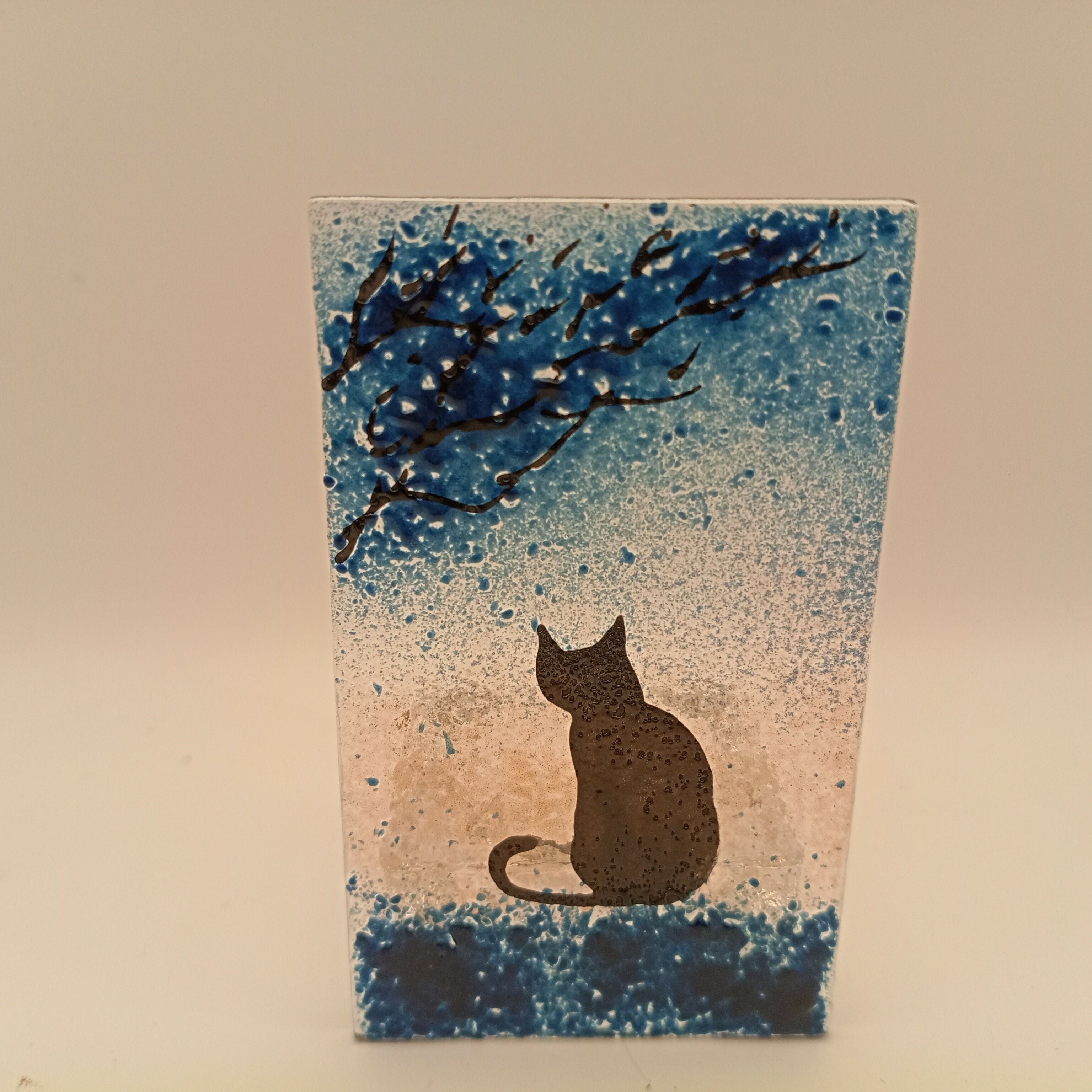Fused Glass Silhouette Cat Tealight