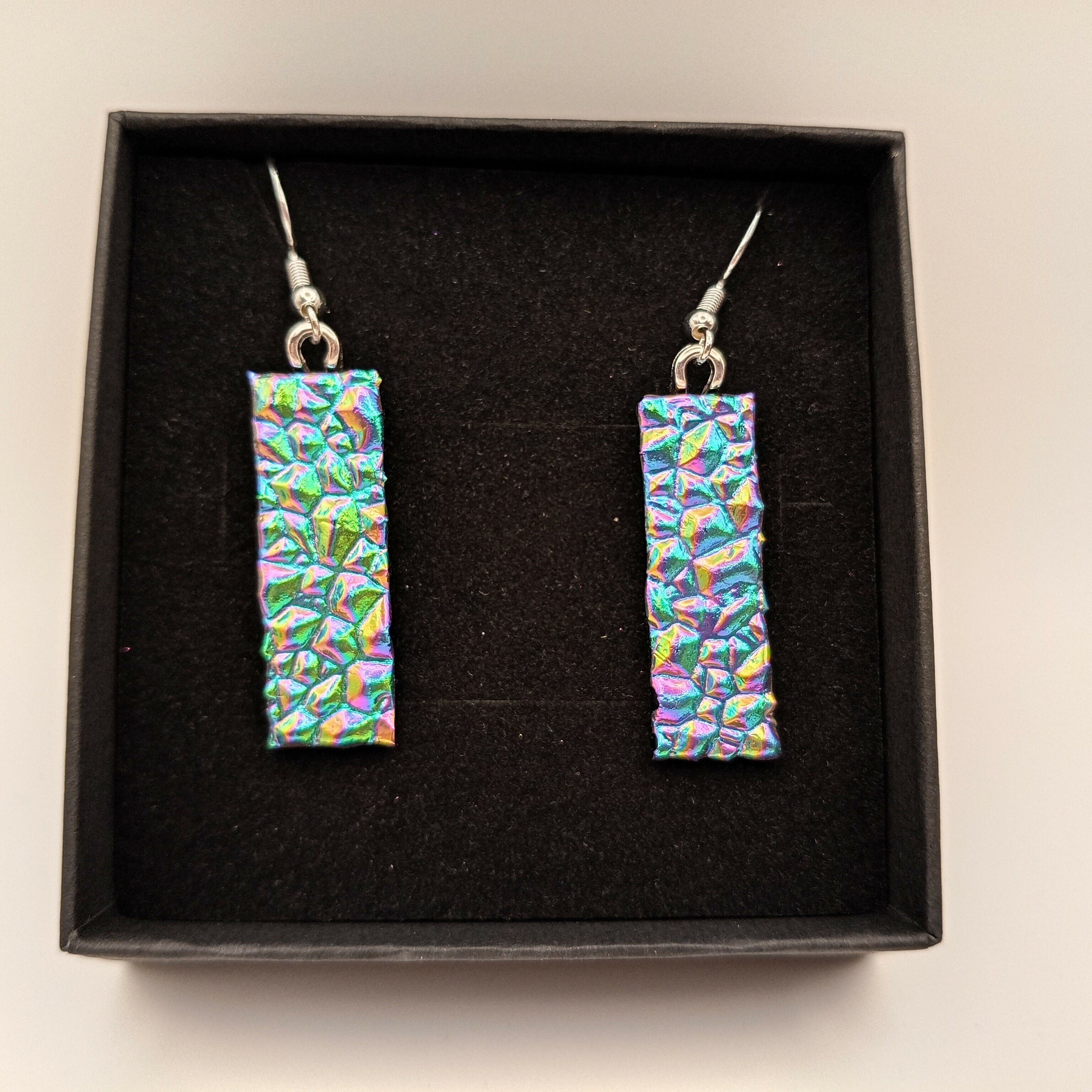 Gold and Blue Rippled Dichroic Earrings