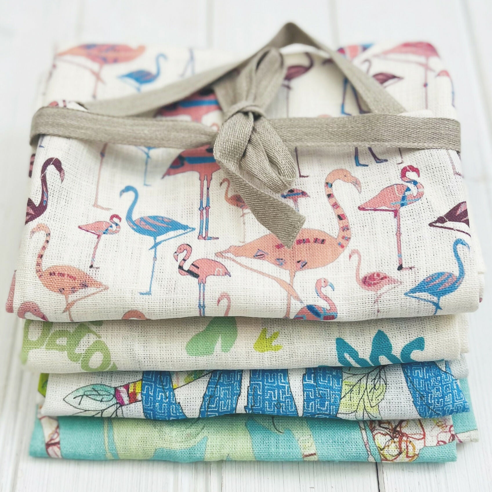 Children's Linen Apron - Flamingo Print