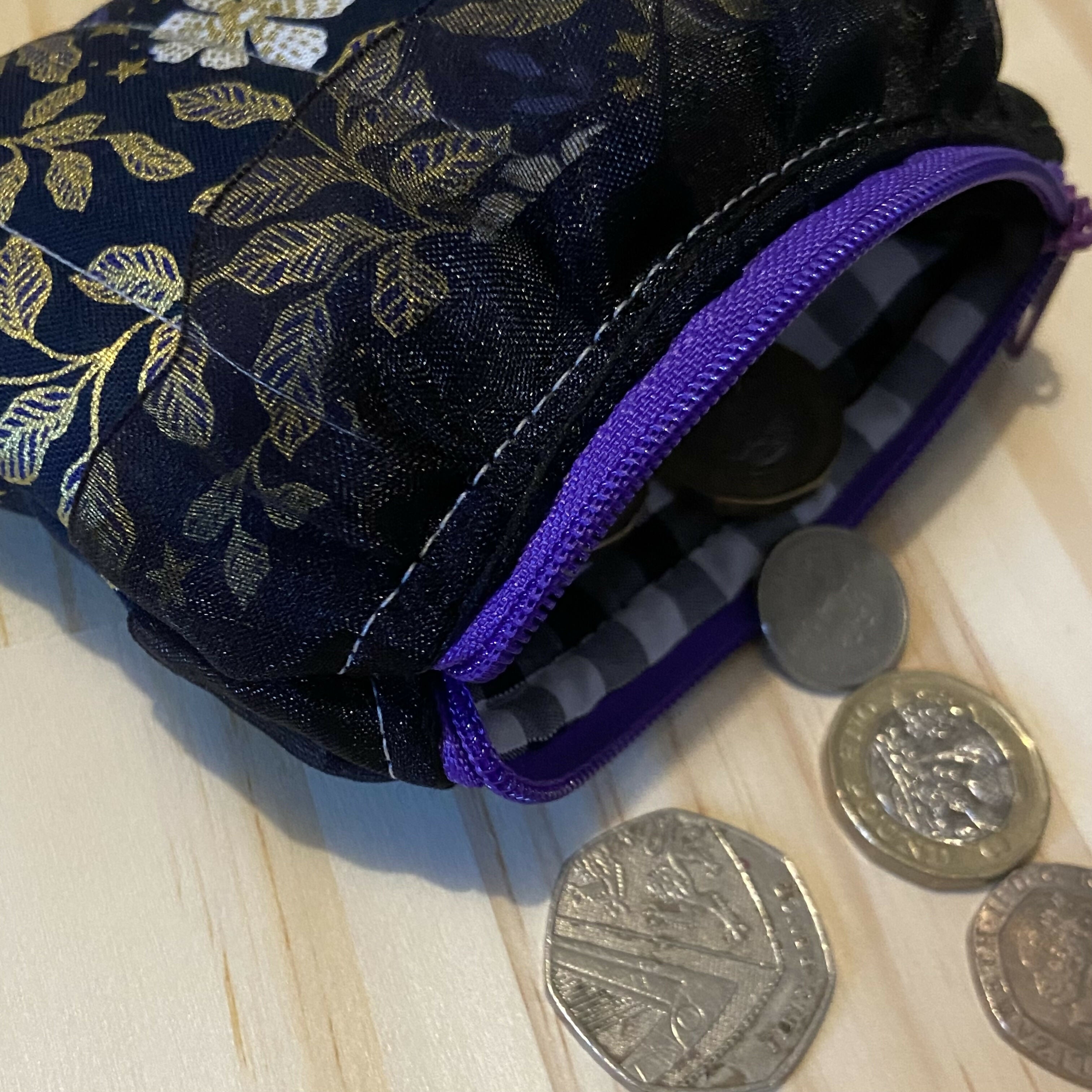 Black and Gold Floral Ruffle Mini Zipper Pouch