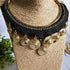 Black Macrame & Gold Brass Wire Spiral Choker; Egyptian Queen Tribal Statement Thai Jewellery