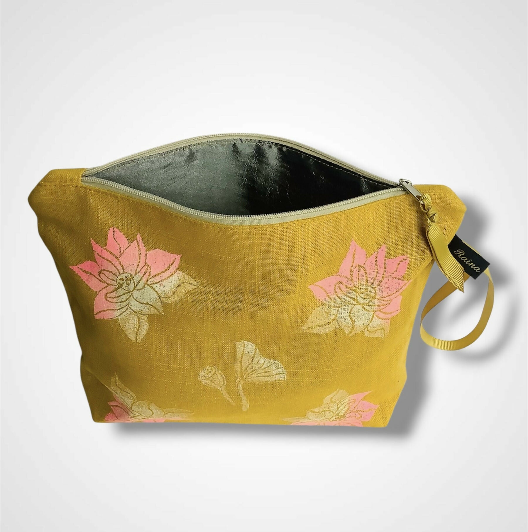 Yellow Lotus Flower Linen Women’s Makeup Bag