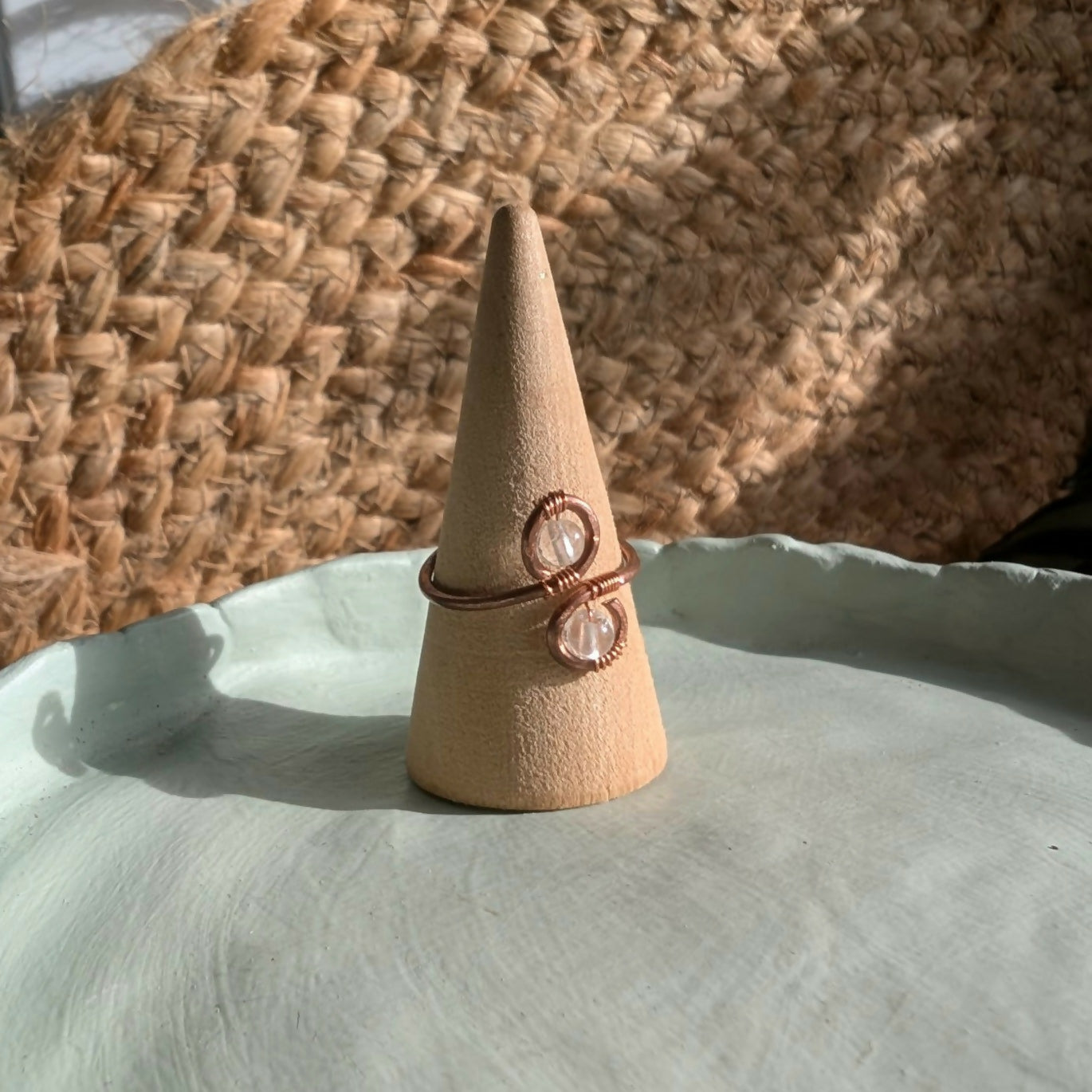 Adjustable Wire Wrapped Copper Rings With Crystals