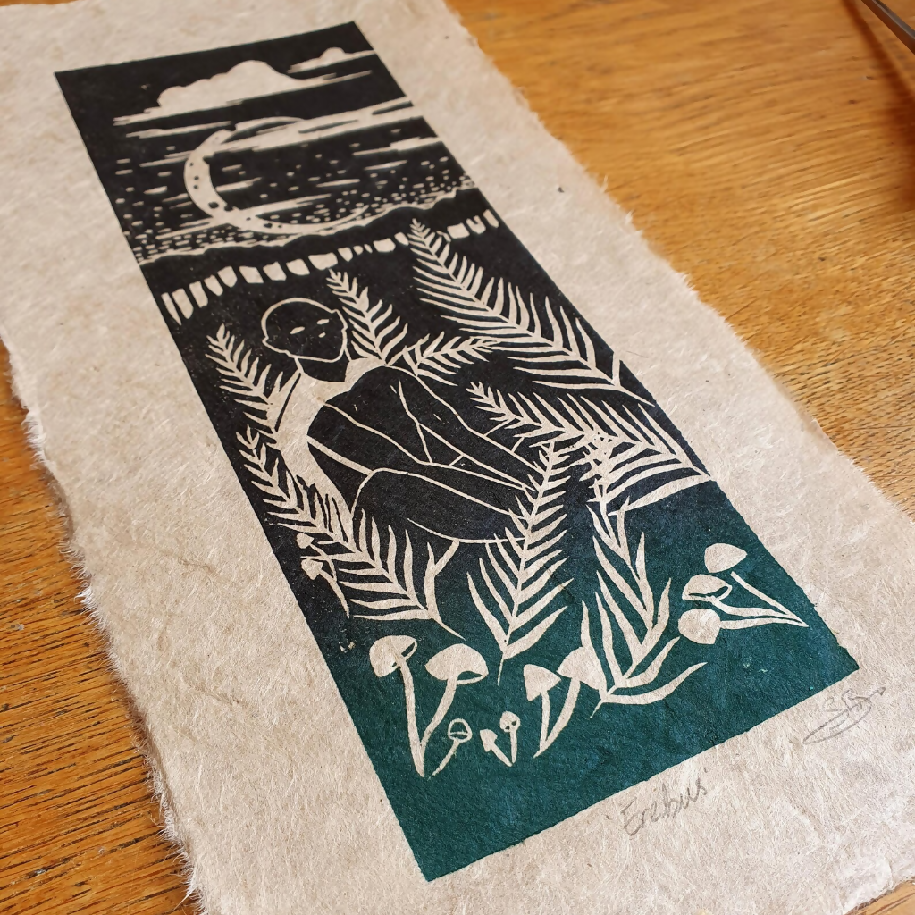 EREBUS GREEK MYTHOLOGY LINO PRINT