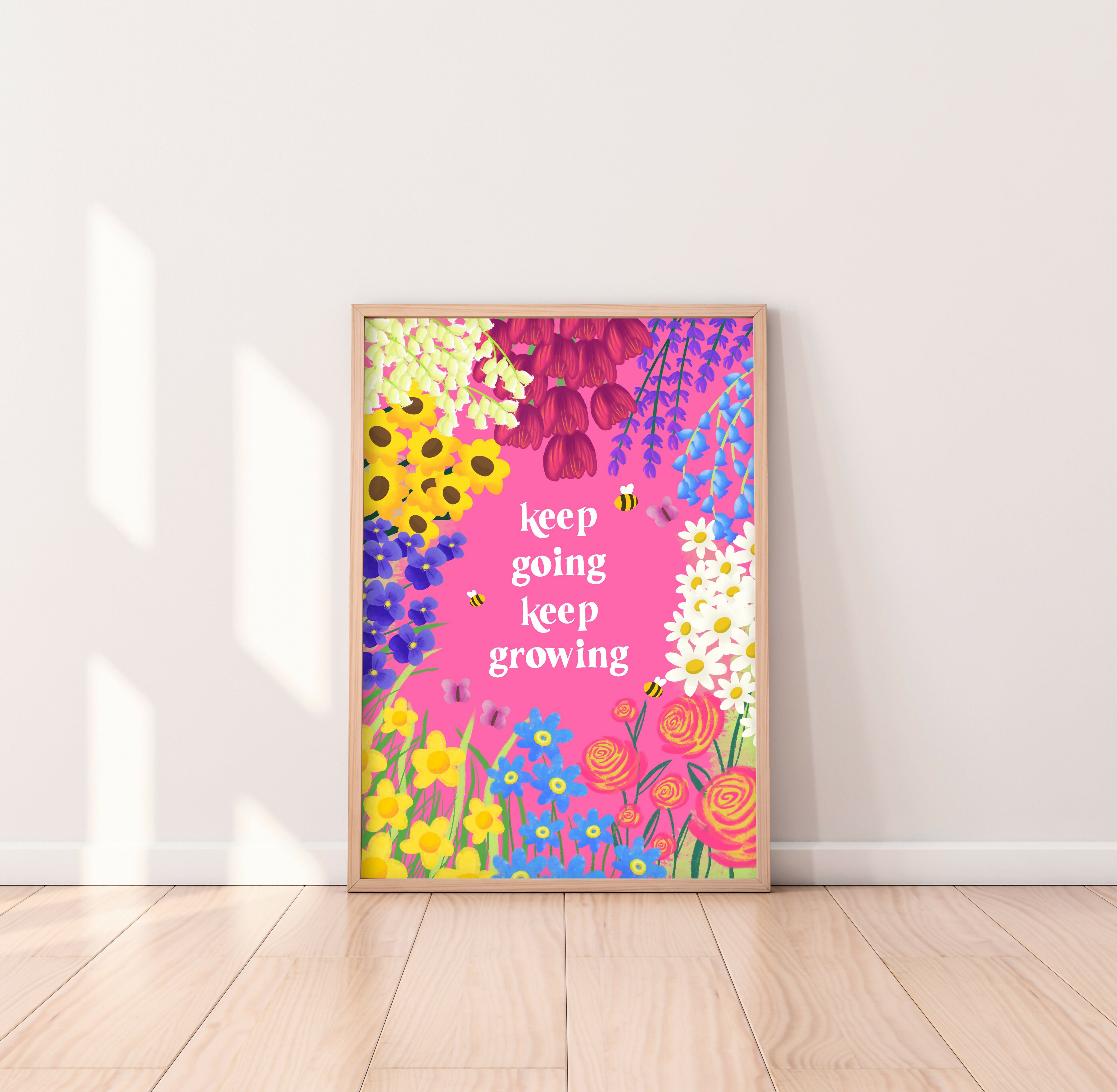 Keep Going Keep Growing Pink A4 Art Print