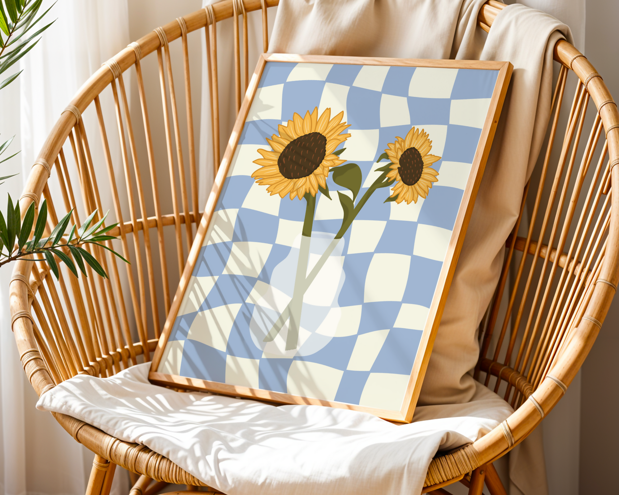 Sunflower Vase Print in Blue