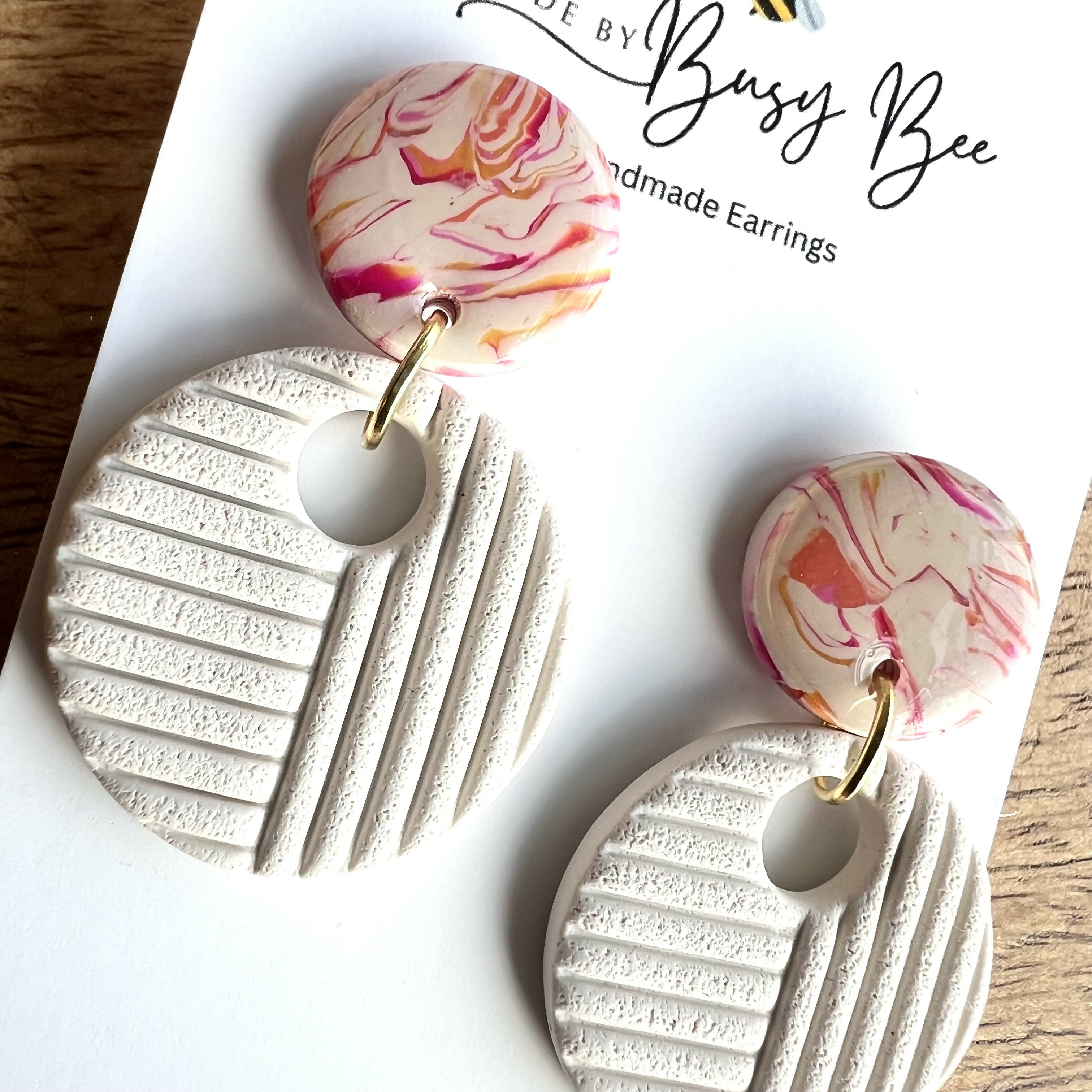 Statement Dangle Earrings – Polymer Clay Textured Earrings, Modern Geometric Earrings, Handmade Clay Jewellery