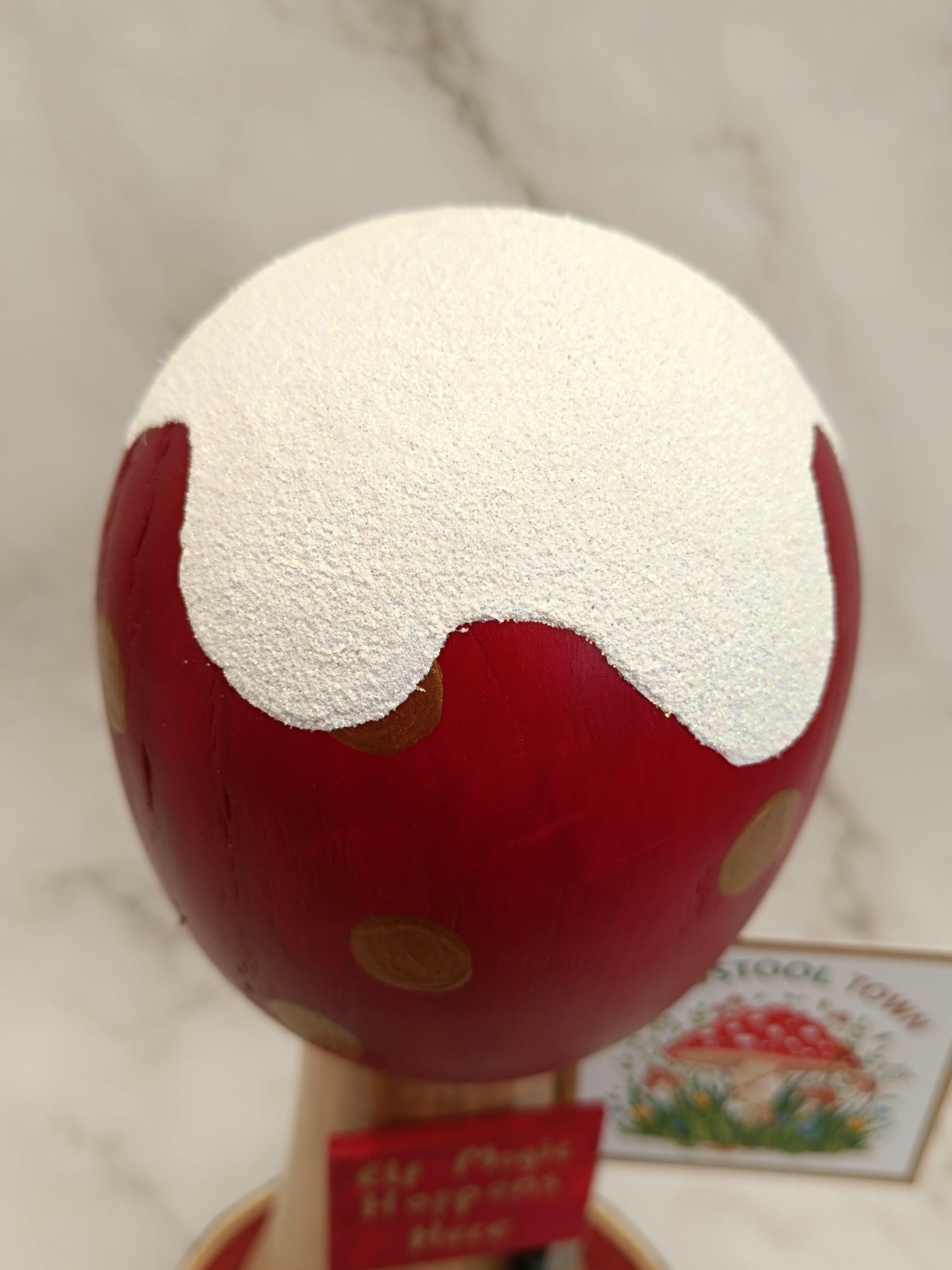 30cm Handmade, Free Standing Painted Wooden Rounded Topped Toadstool Elf House - Whimsical Woodland Ornament & Holiday Keepsake