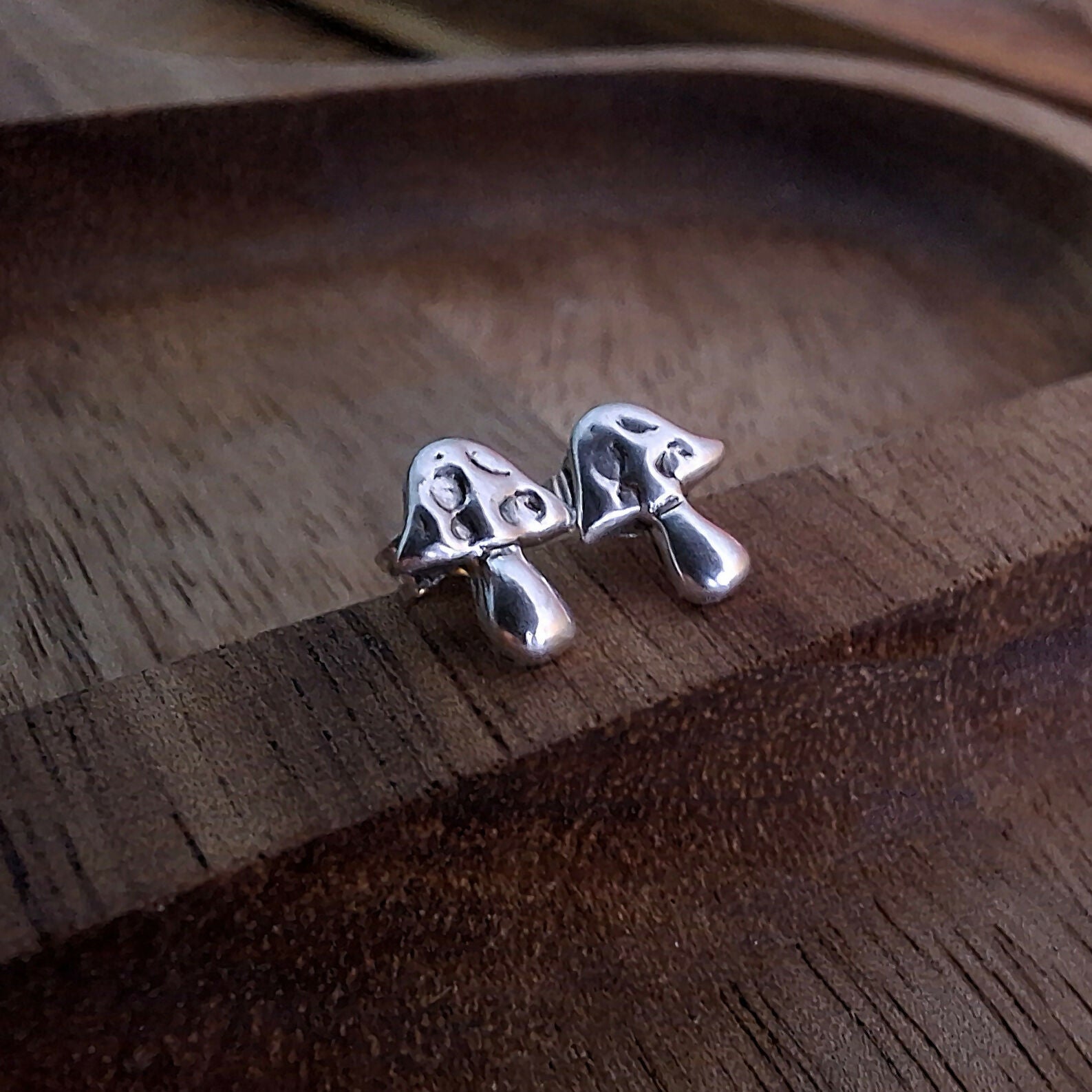 Handmade Silver Toadstool Studs