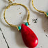 Red Howlite Gold Hoop Earrings; Hammered Brass Wire Red Crystal Turquoise Statement Earrings