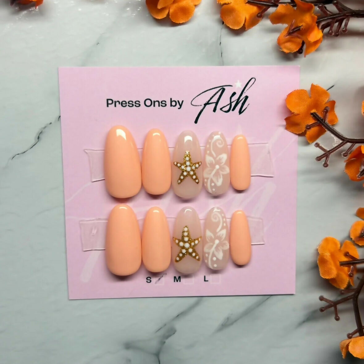 Reusable Star and Hibiscus Flower Handmade Press On Nails