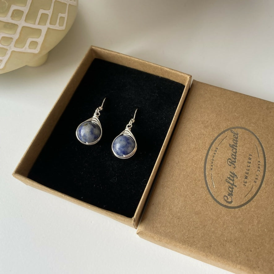 Sodalite Drop Earrings, Sterling Silver