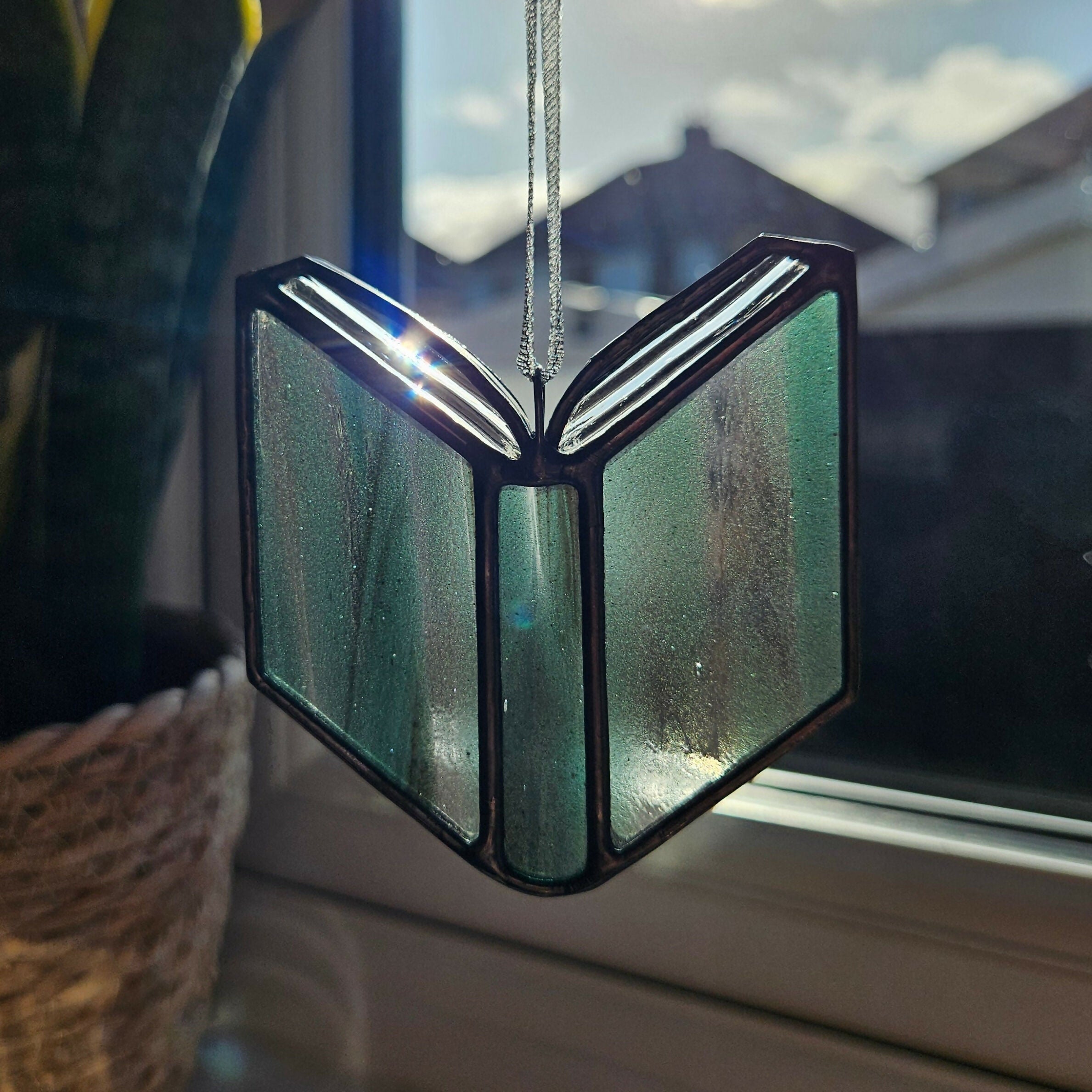 Streaky Blue Book Stained Glass Suncatcher