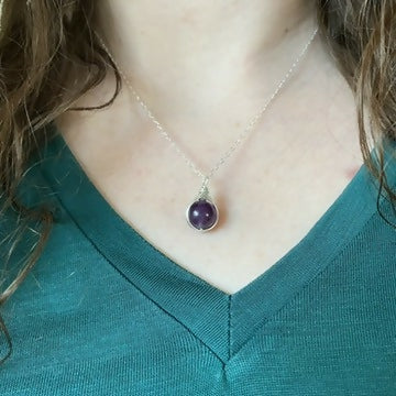 Amethyst Drop Necklace, Sterling Silver
