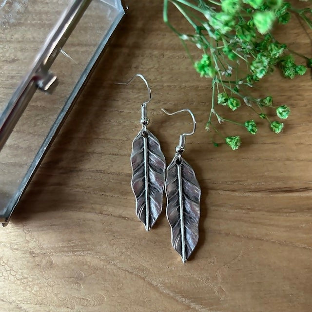 Antique Silver Plated Leaf Earrings