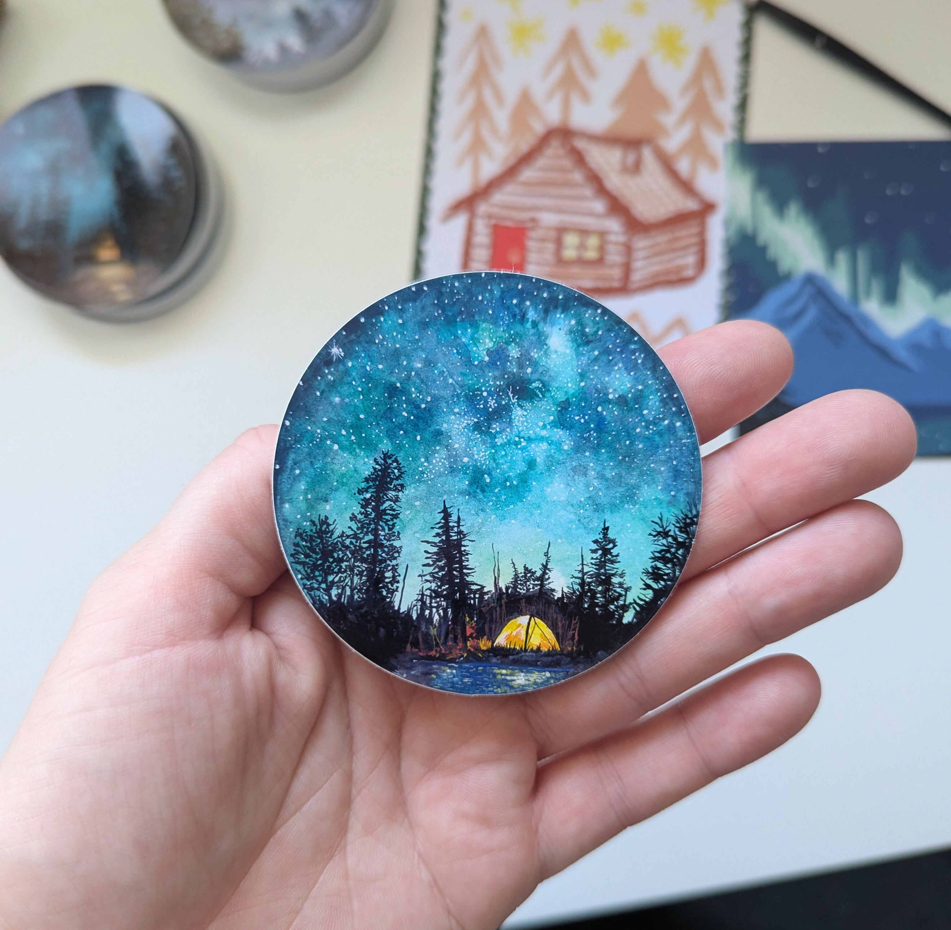 Camping at Night Vinyl Sticker