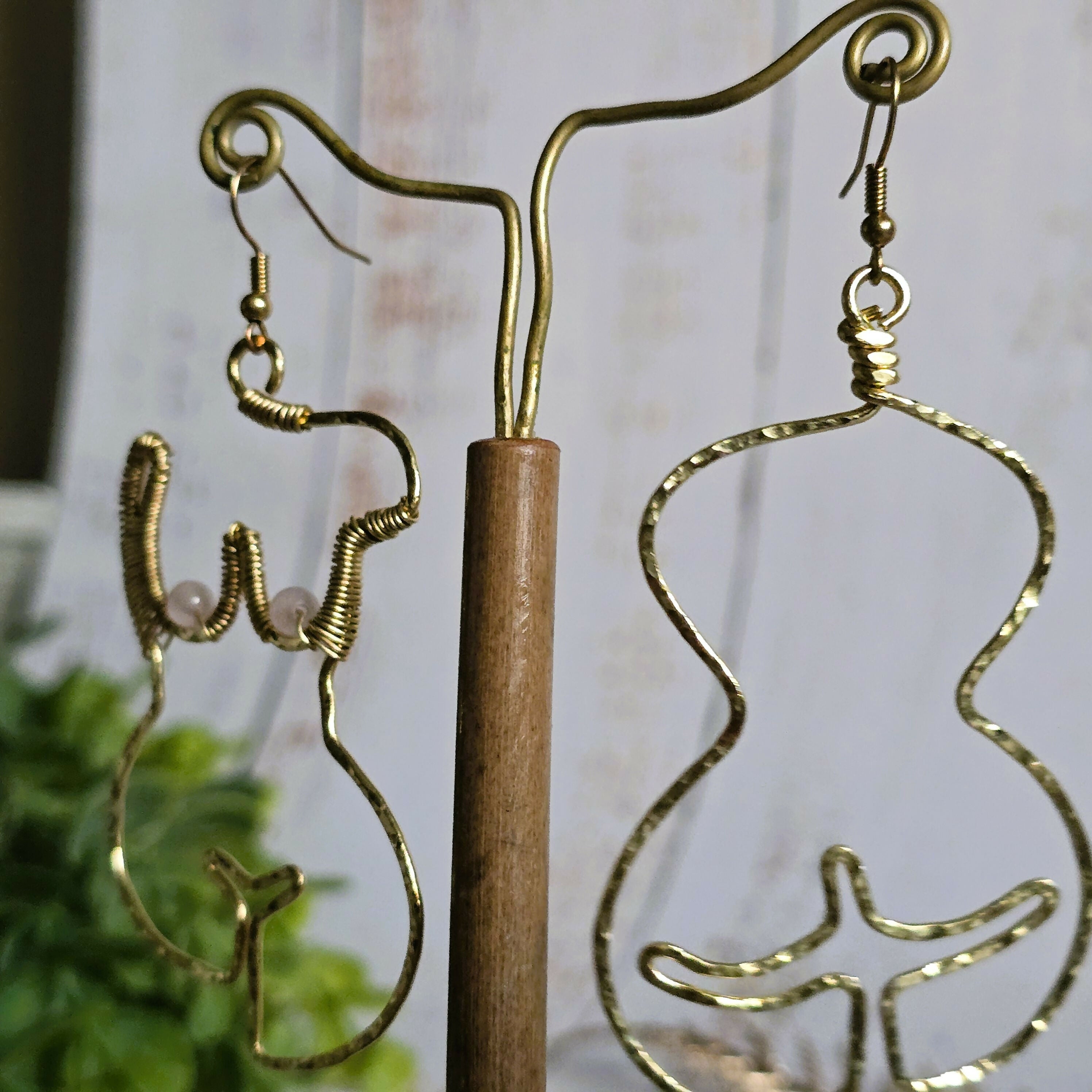 Goddess Woman Form Earrings; Rose Quartz Crystal Feminist Boob Nude Art Female Empowerment Gold Wire Earrings