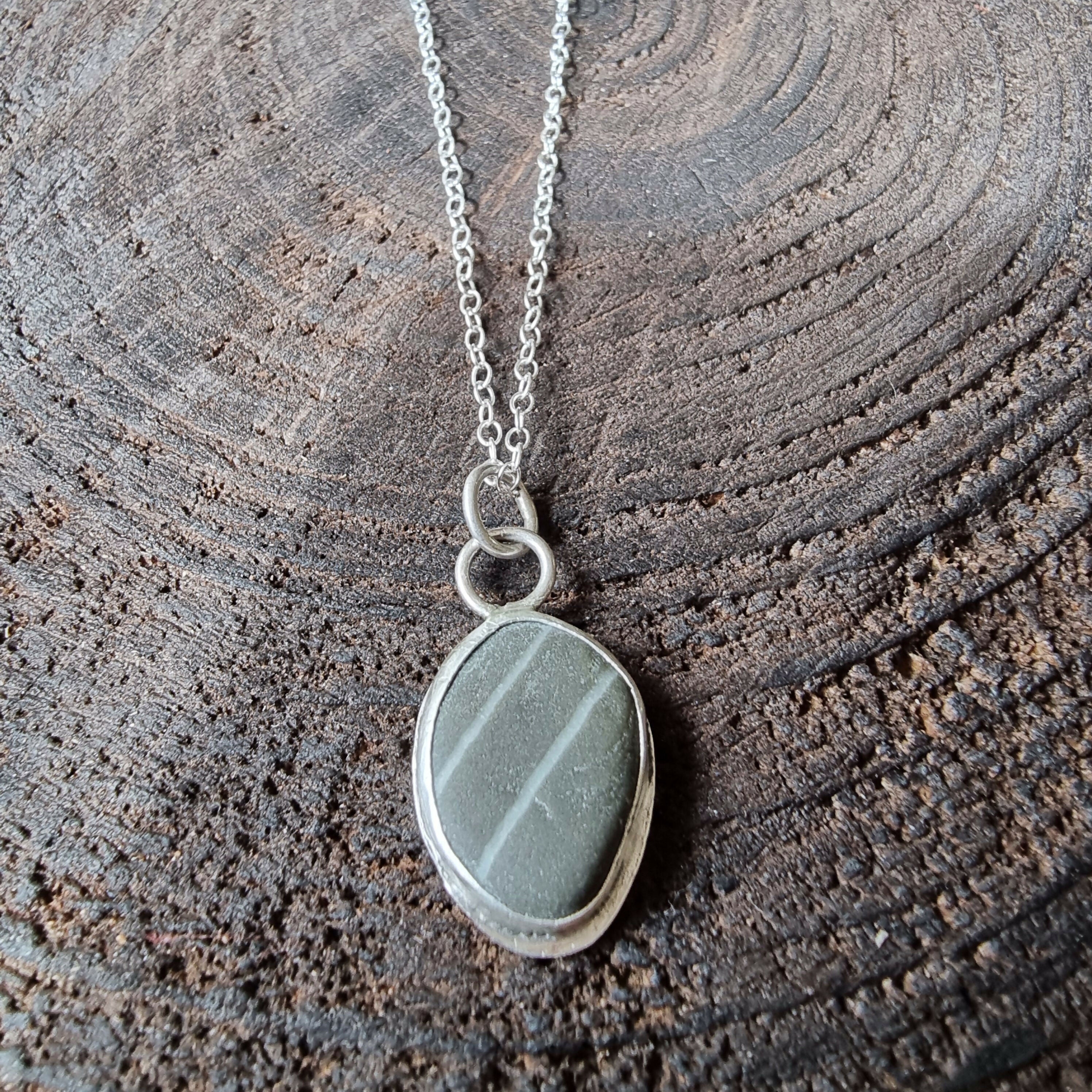 Beach Stone and Silver Pendant
