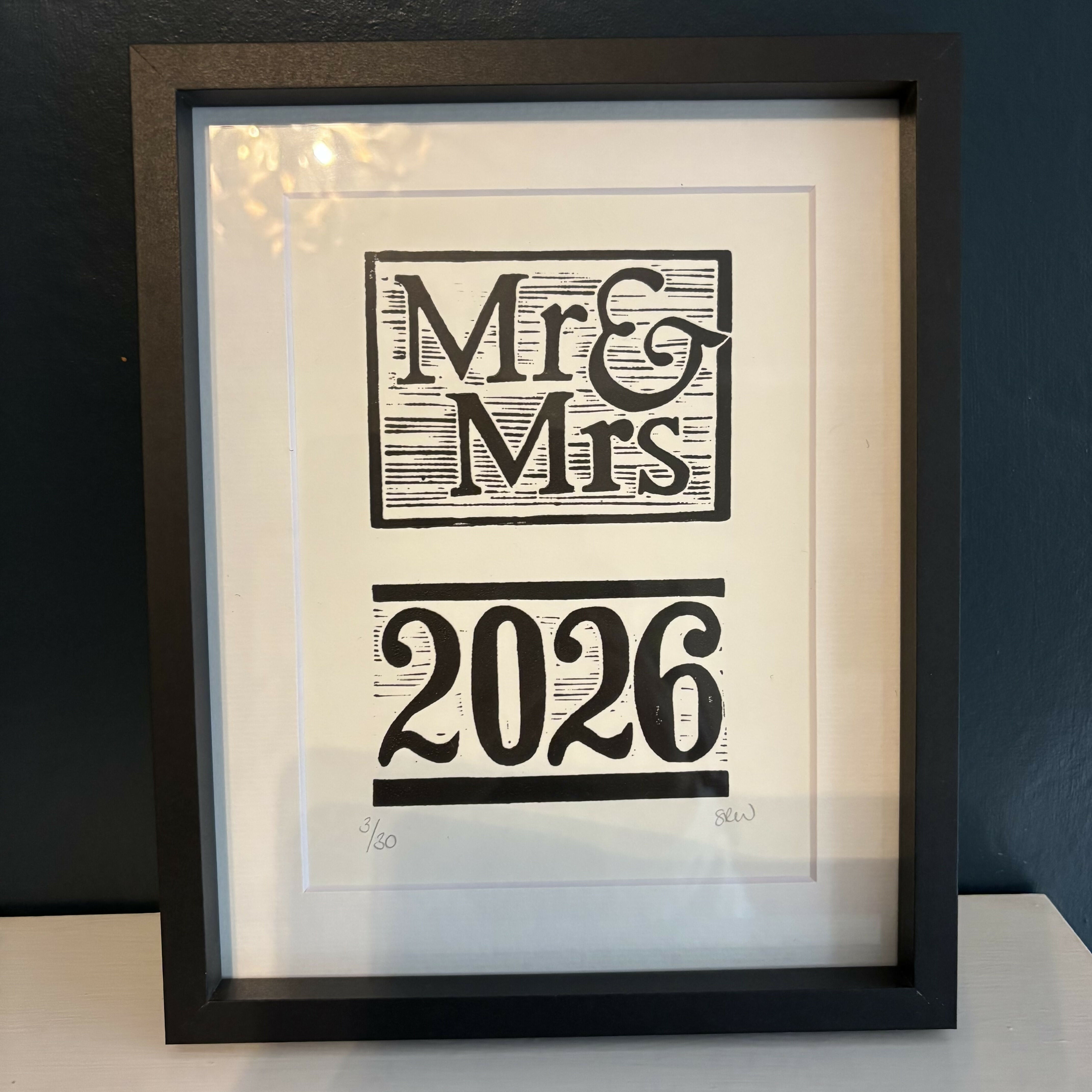 Mr & Mrs 2026 Framed Lino Cut Print