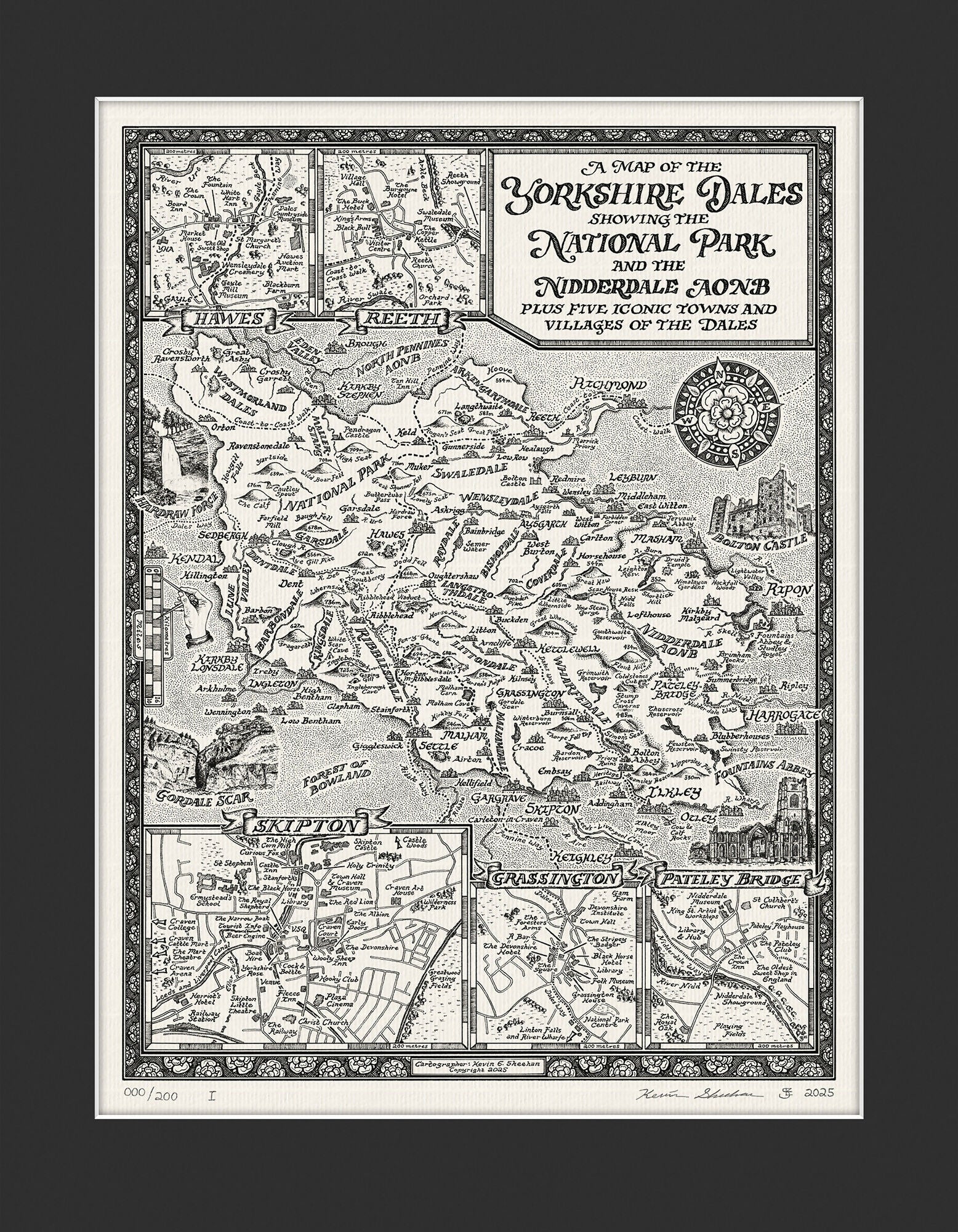 Yorkshire Dales Map Hand Drawn Fine Art Print