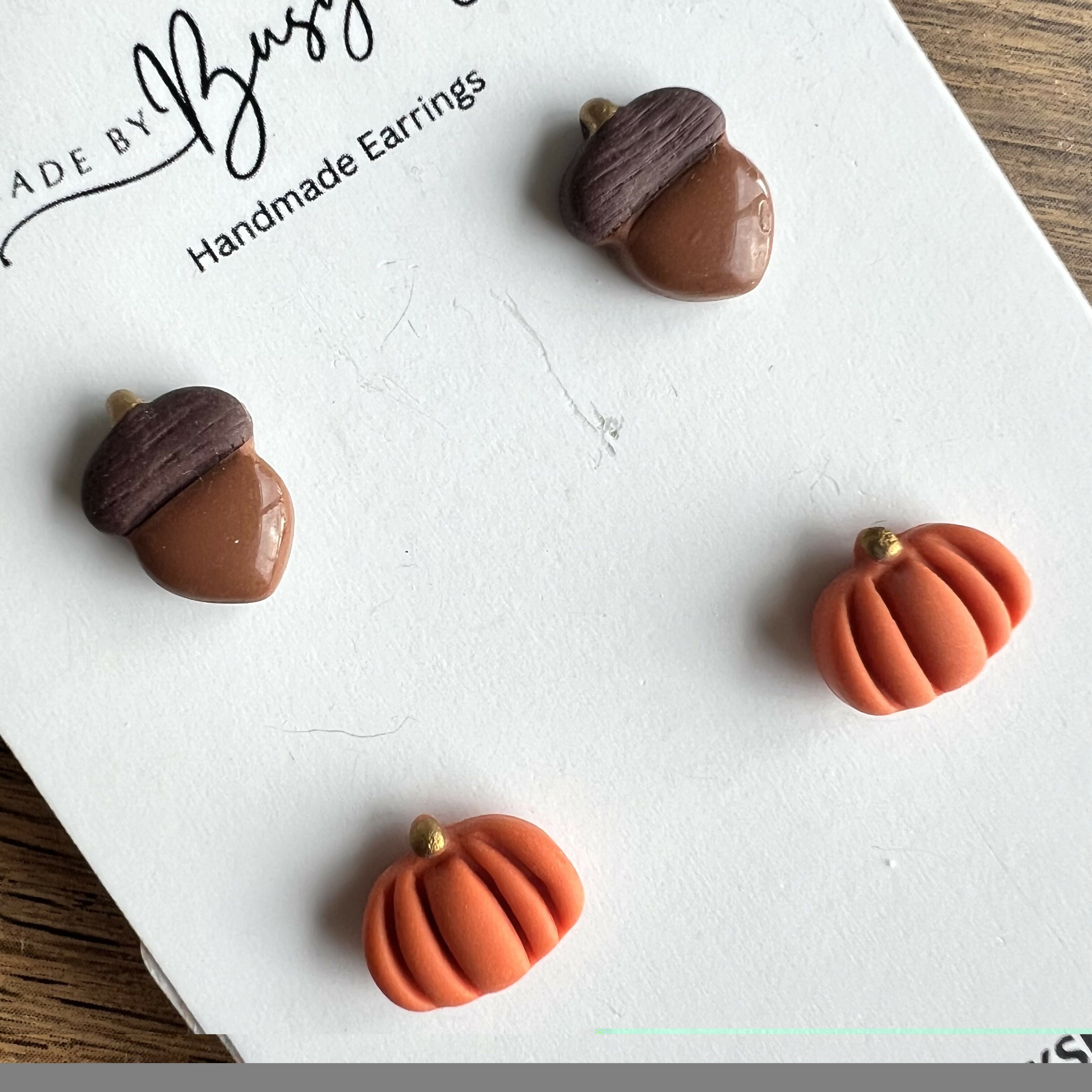 Autumn & Halloween Stud Earrings / Set of 2 pairs of Studs / Handmade Polymer Clay Jewellery