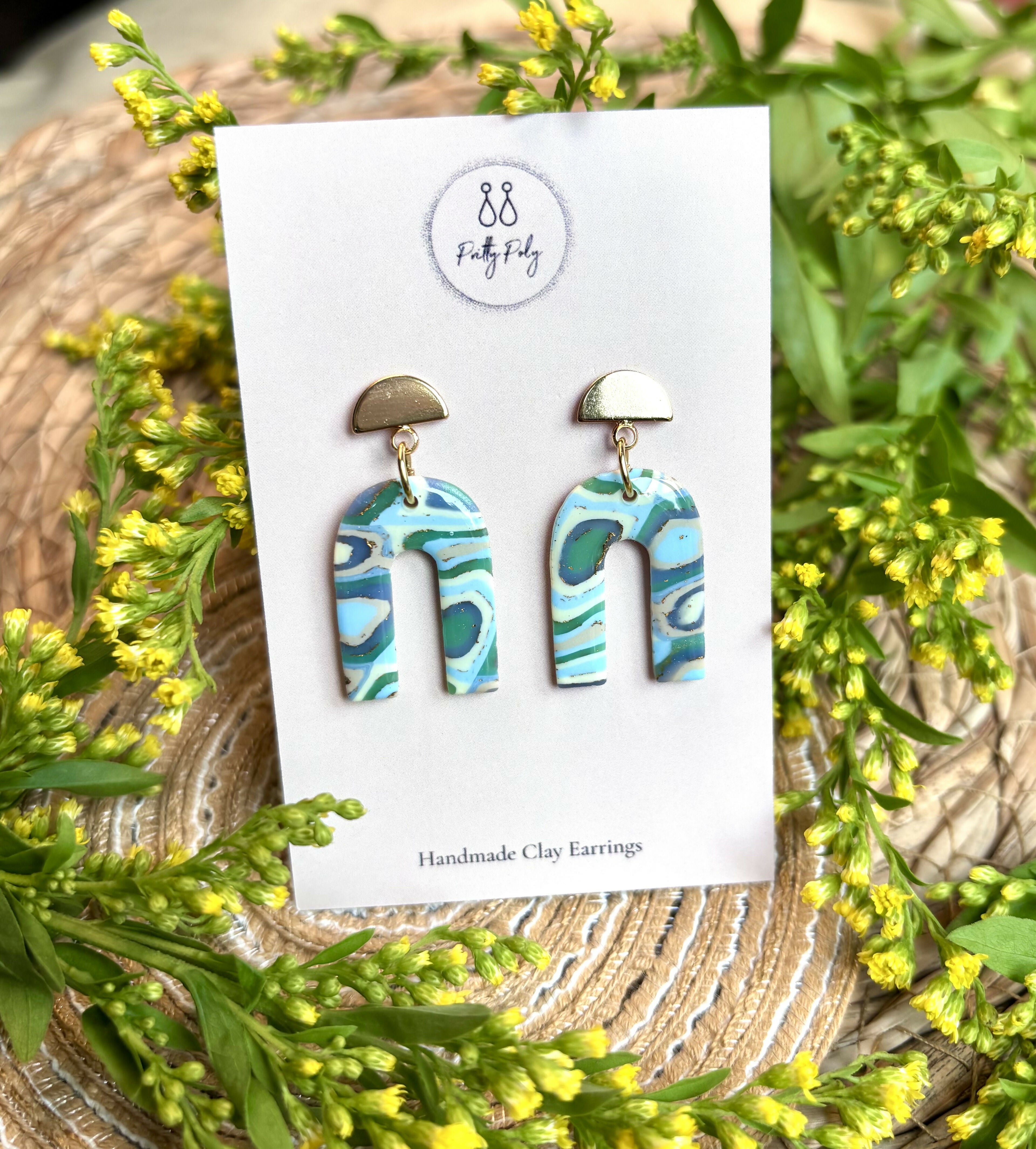 Aqua Collection - Arch Polymer Clay Earrings